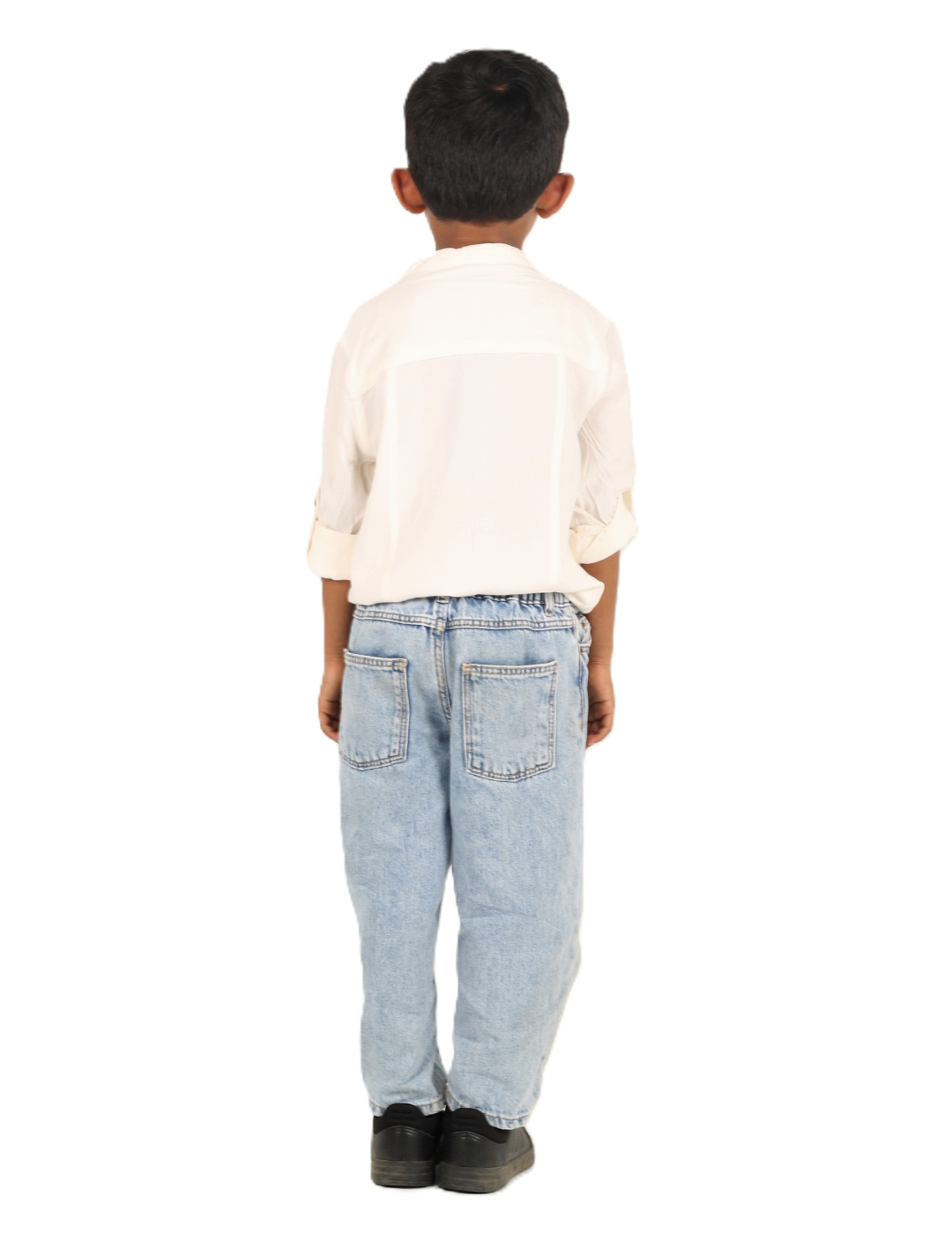 IDENTITI Boys Slim Fit Mandarin Collar Viscose Solid Shirt In White.