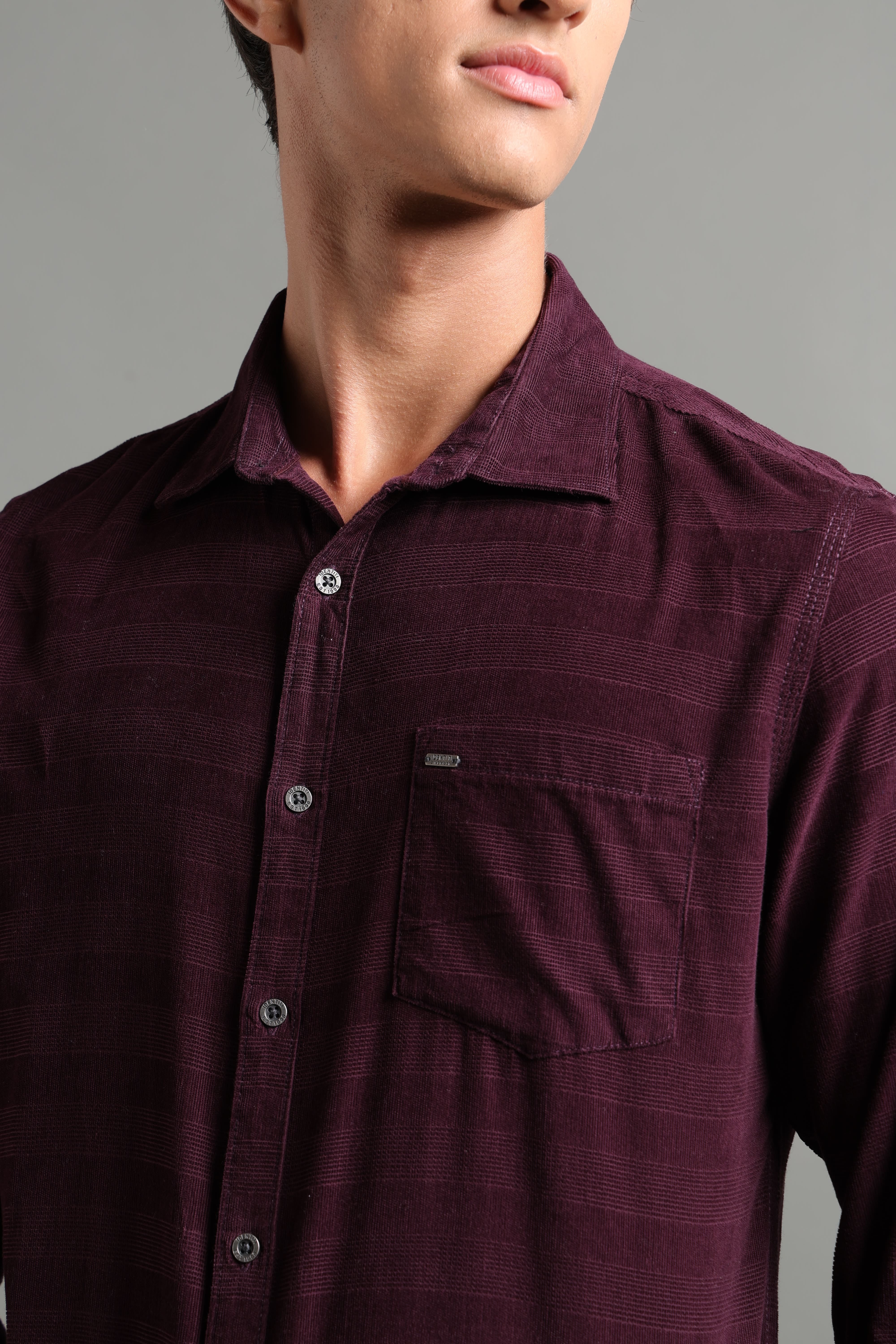 IDENTITI Men Slim Fit Regular Collar Solid Shirt In Wine.