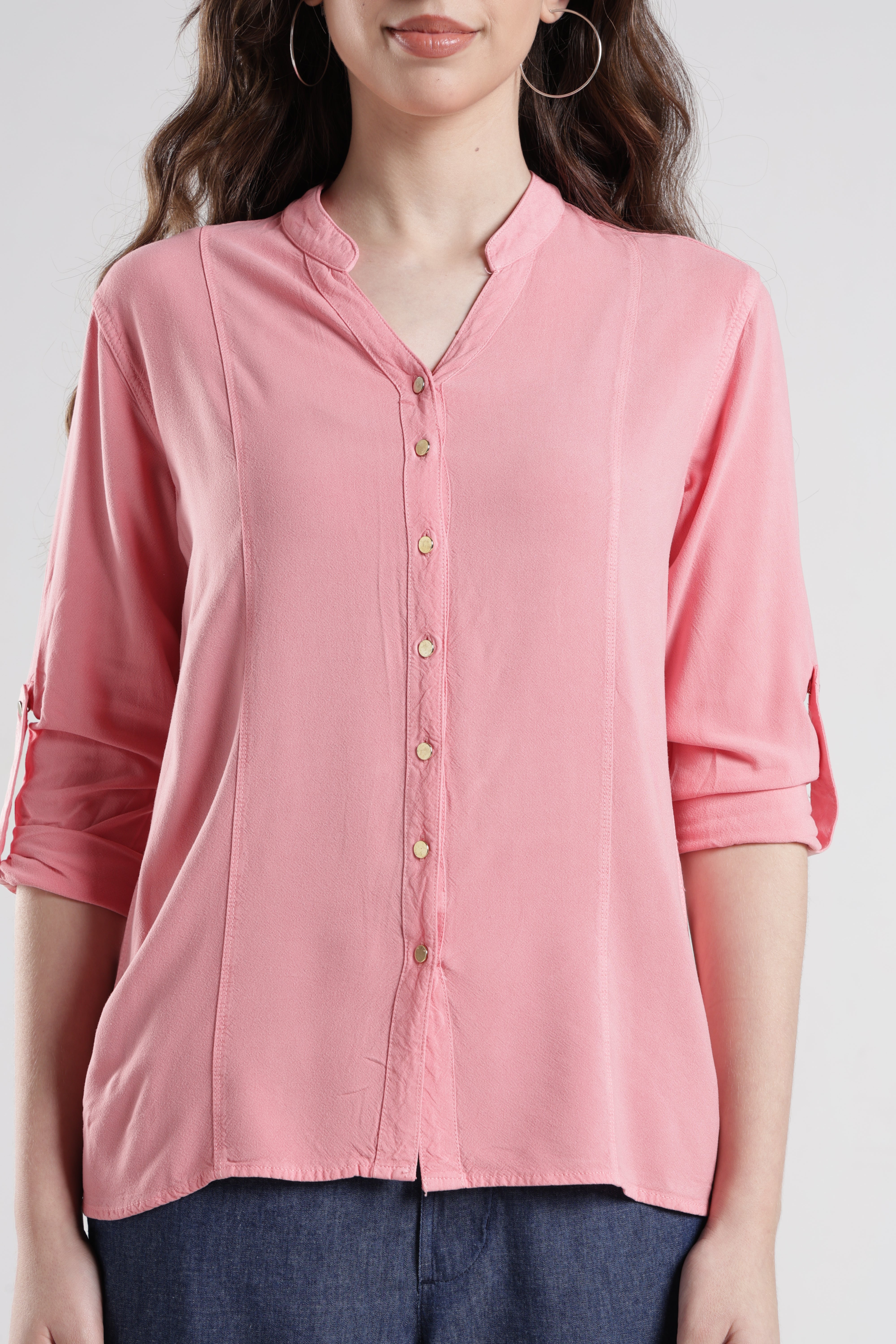 Identiti Women Indo Western Solid Shirt - Dust rose