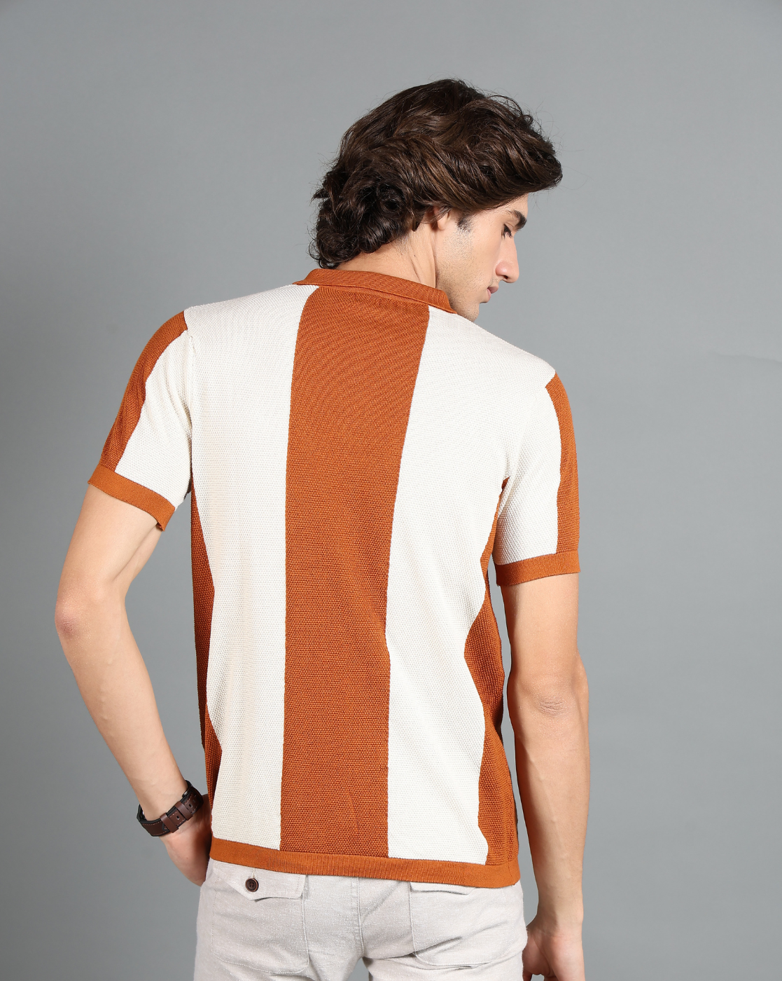IDENTITI Mustard Half Sleeve Striped Slim Fit Cotton Casual Polo T-Shirt For Men.