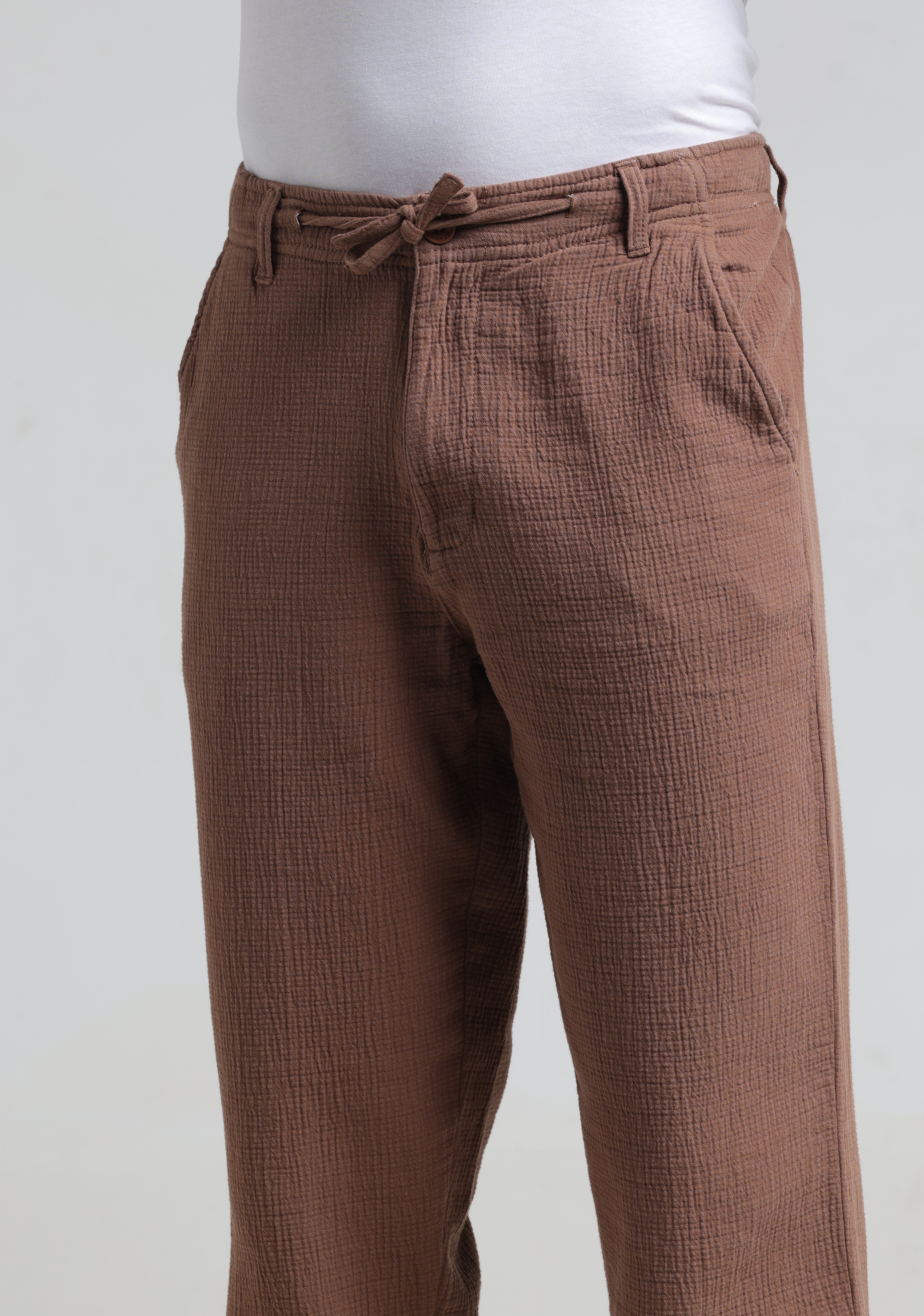 IDENTITI Men Relaxed Fit Non Denim Solid Trouser In Brown.