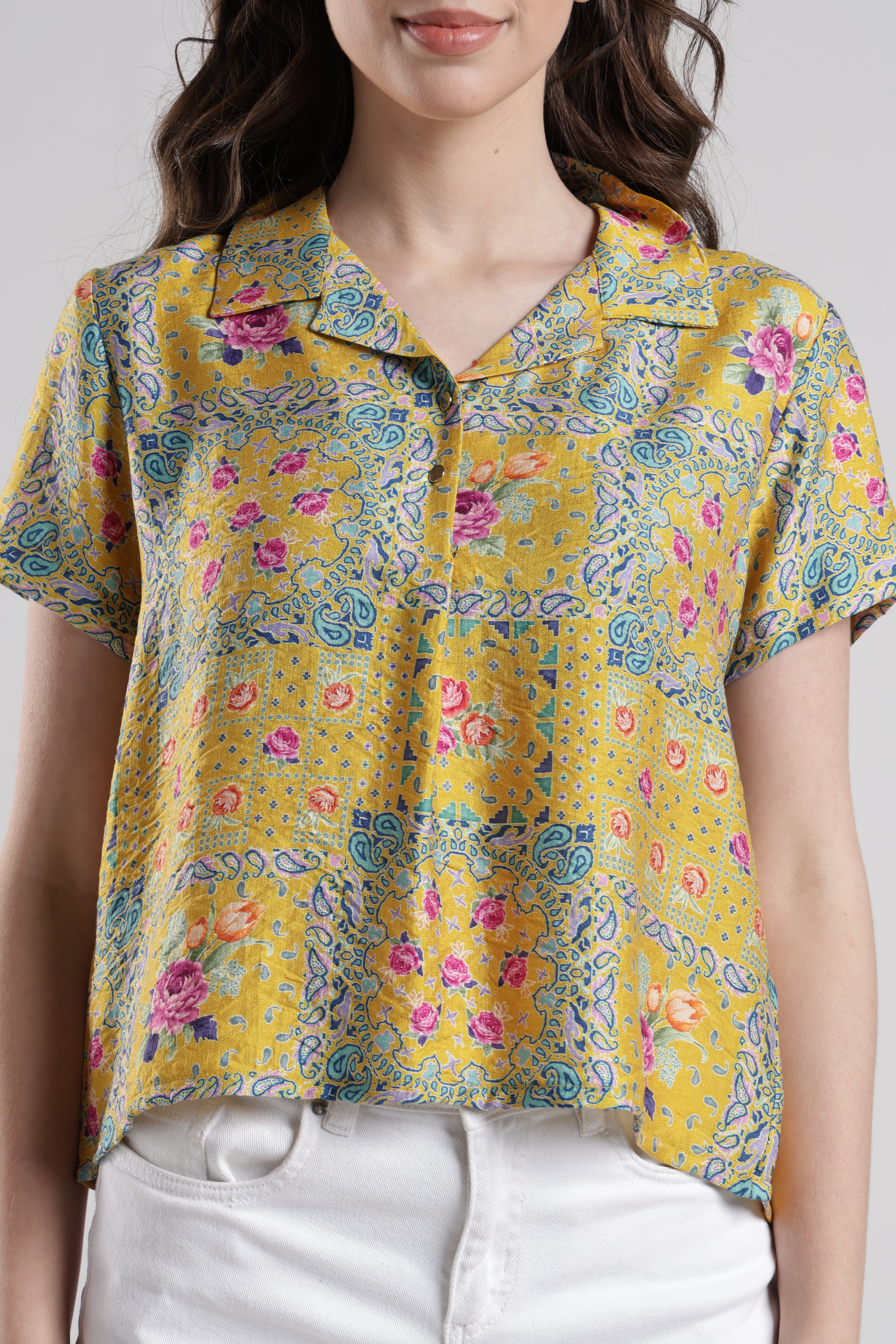 Identiti Women Casual Printed Top - Yellow