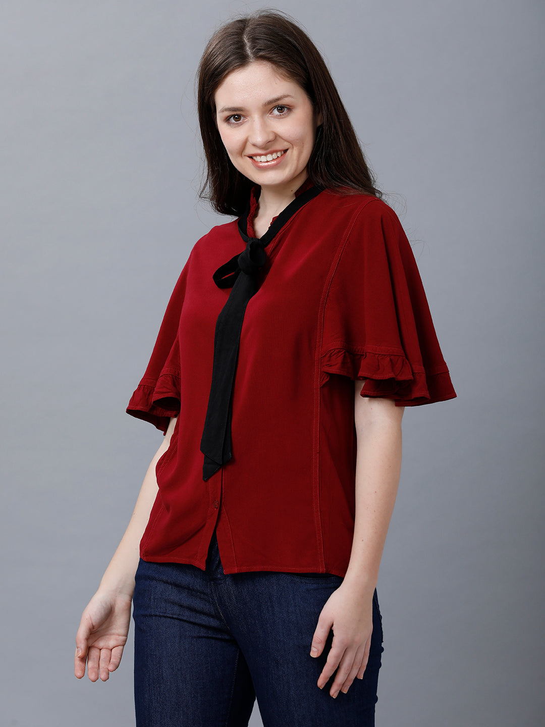 Identiti Women Viscose Casual Top With Knot Tie