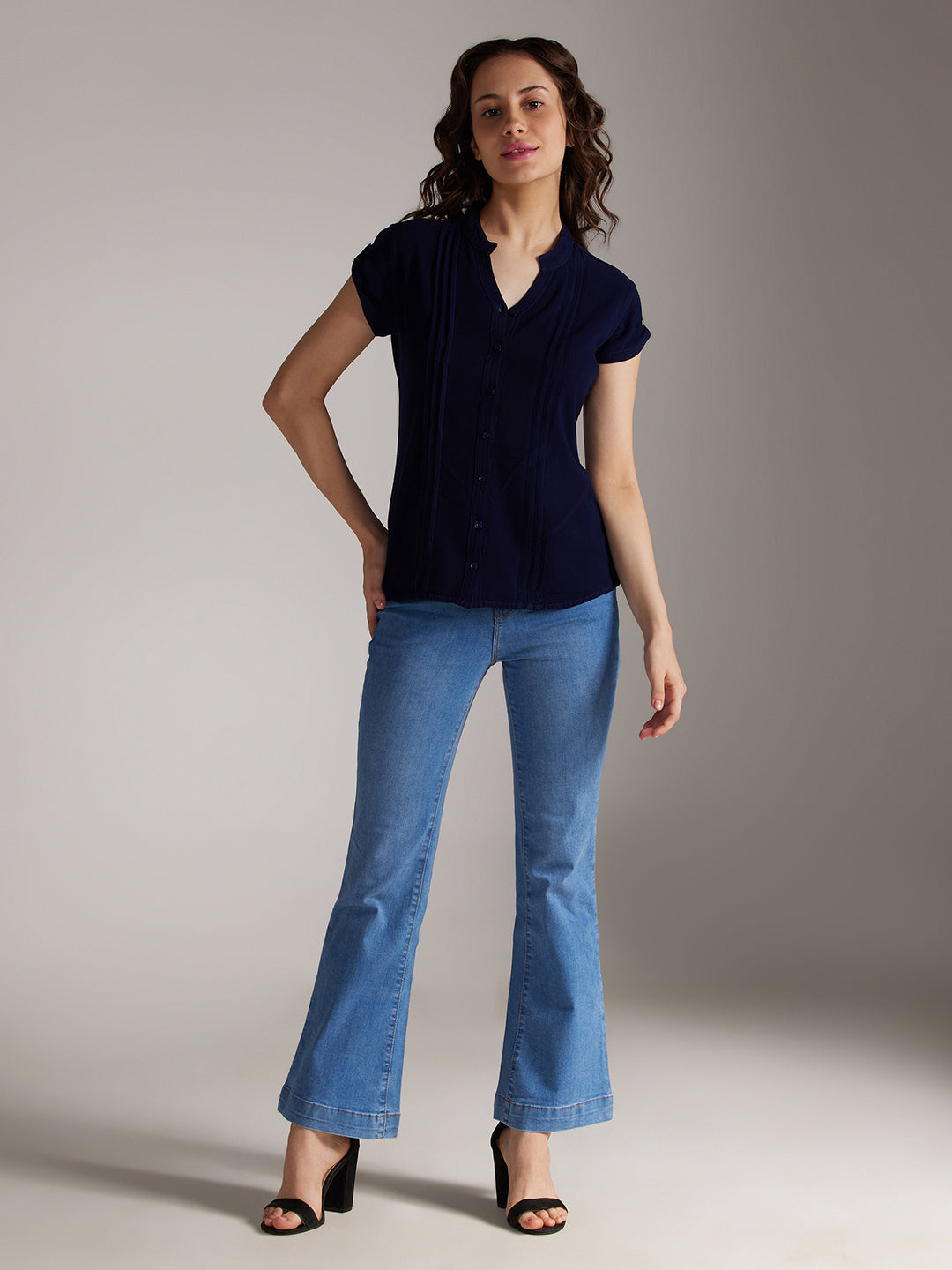 Identiti Women Solid Slim Fit Shirt - Navy