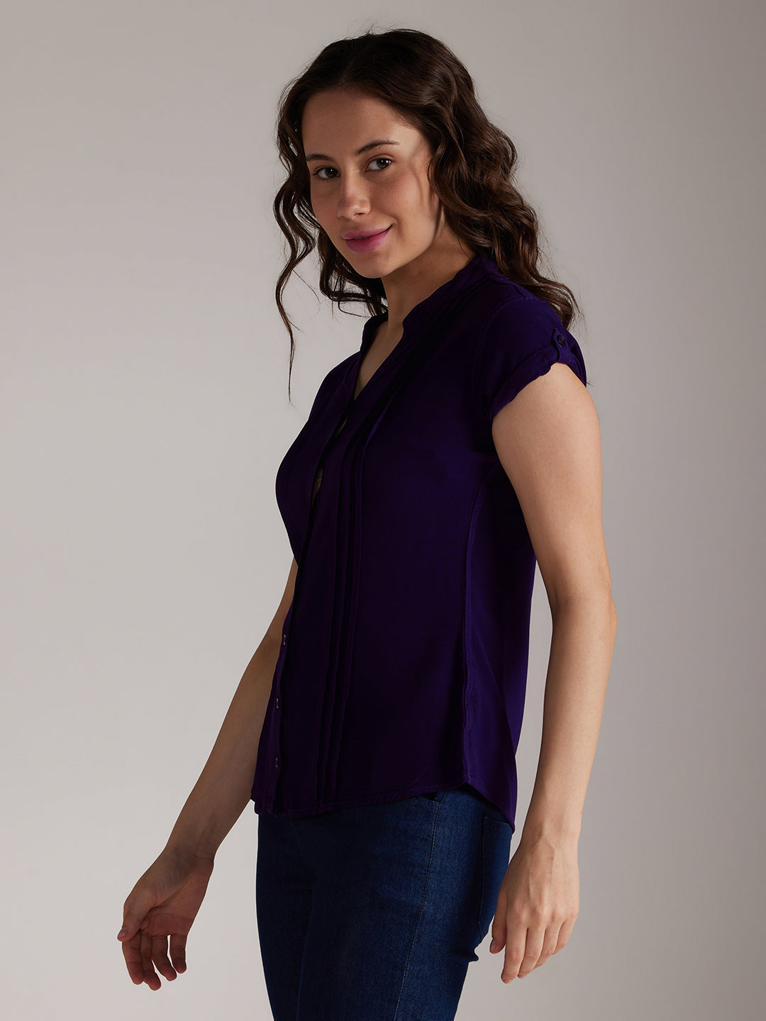 Identiti Women Solid Slim Fit Shirt - Lavender.