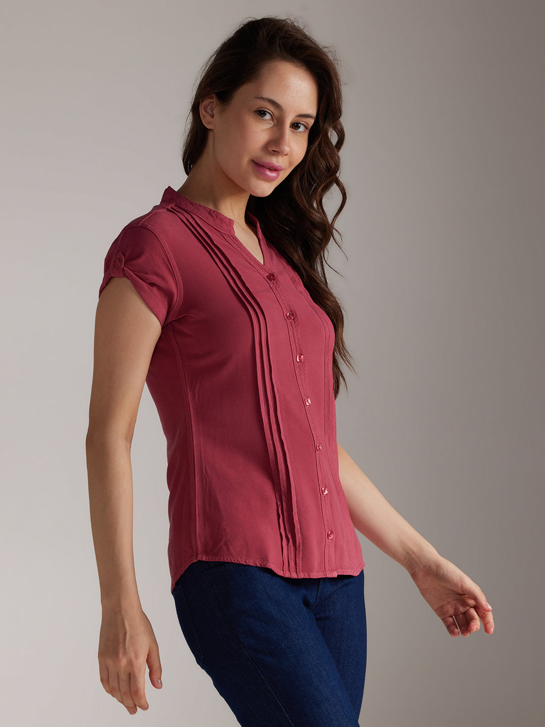 Identiti Women Solid Slim Fit Shirt - Flesh Pink