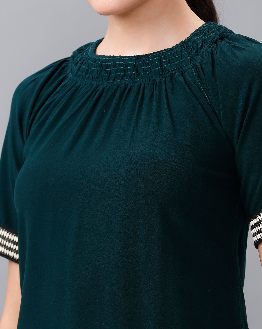 Identiti Women Solid Indo Western top with smocking - Green