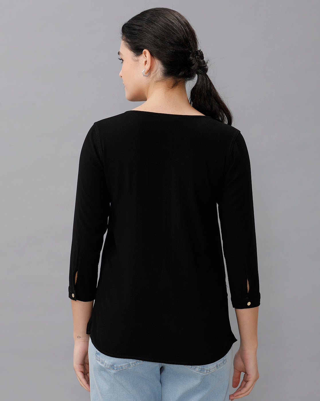 Identiti Women Solid Indo Western top with zipper detailing - Black