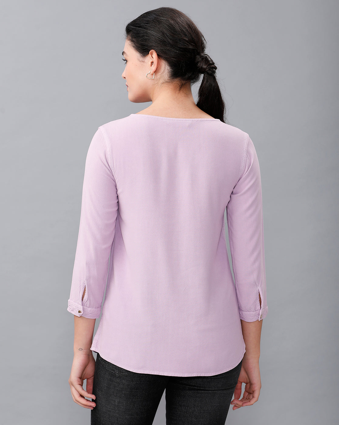 Identiti Women Solid Indo Western top with zipper detailing - Lilac