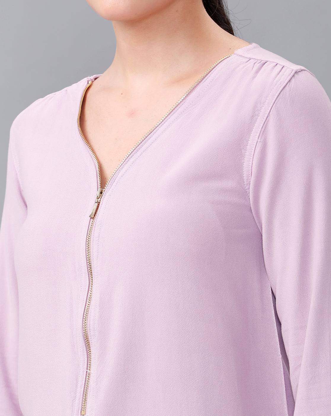 Identiti Women Solid Indo Western top with zipper detailing - Lilac