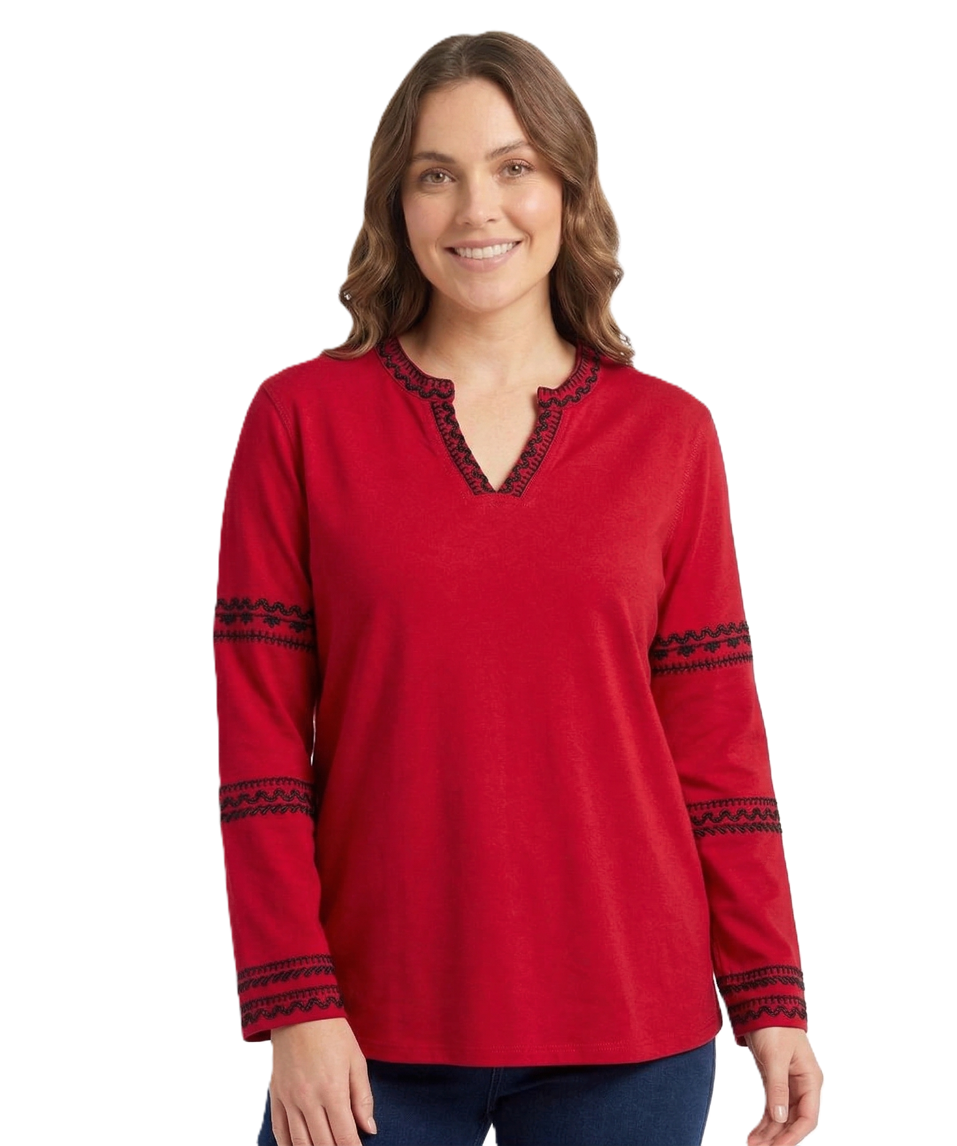 Identiti Women Solid Indo Western Embroidered Tunic - Red.