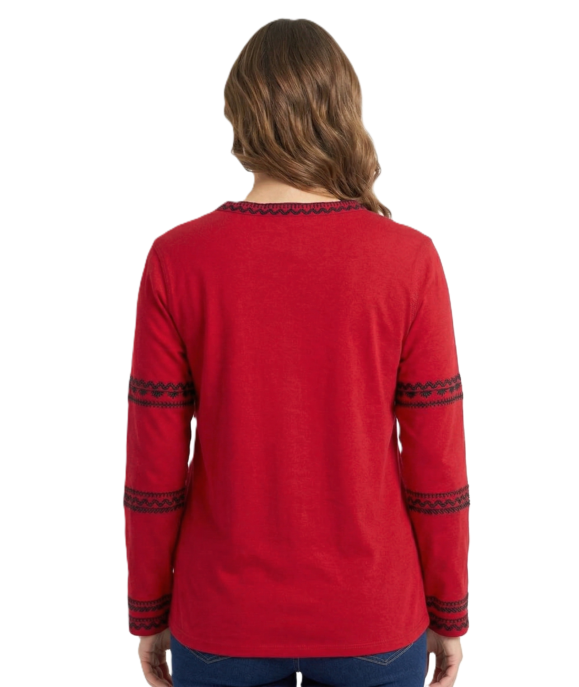 Identiti Women Solid Indo Western Embroidered Tunic - Red.