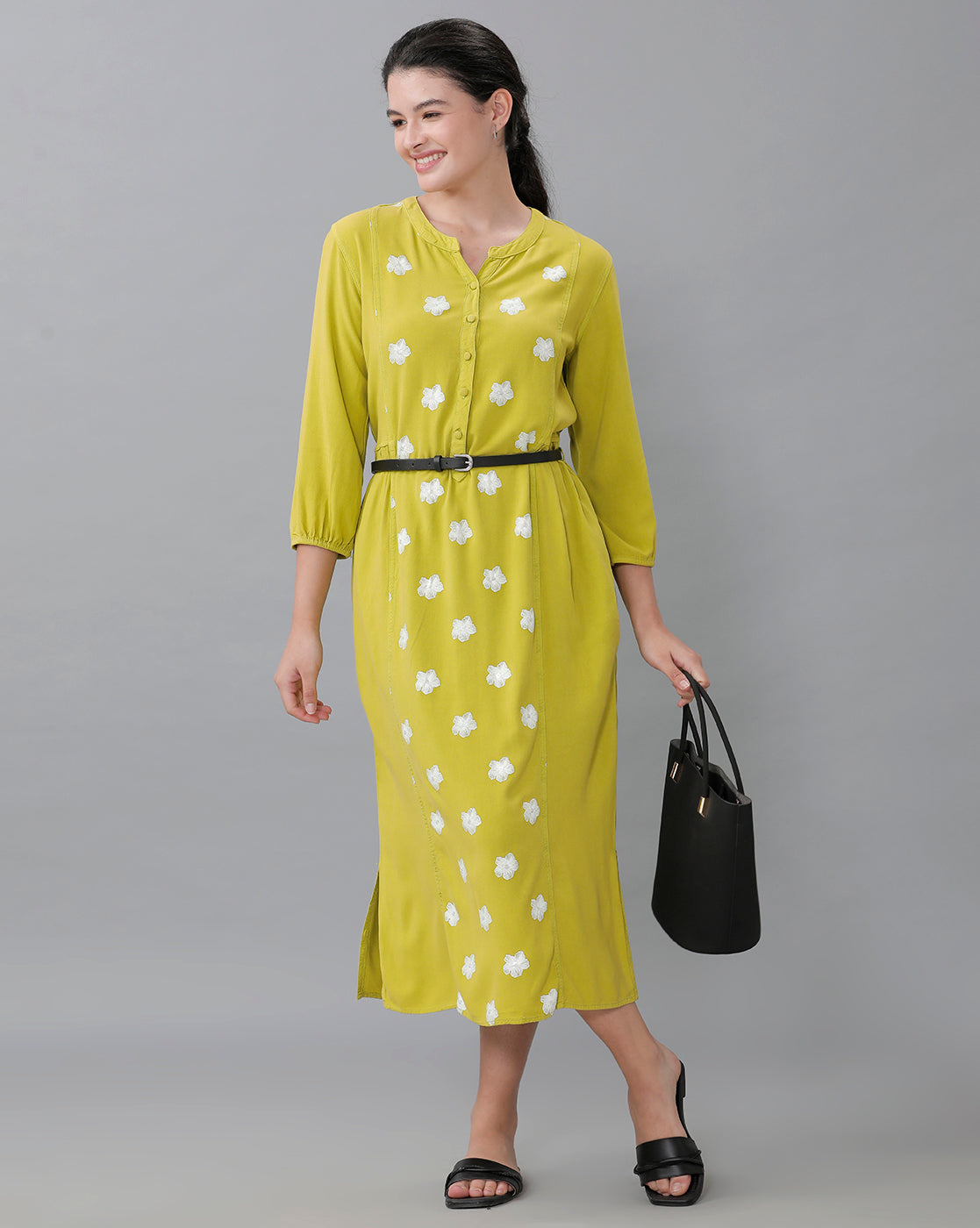 Identiti Women Solid Indo Western Printed Dress - Light Green.