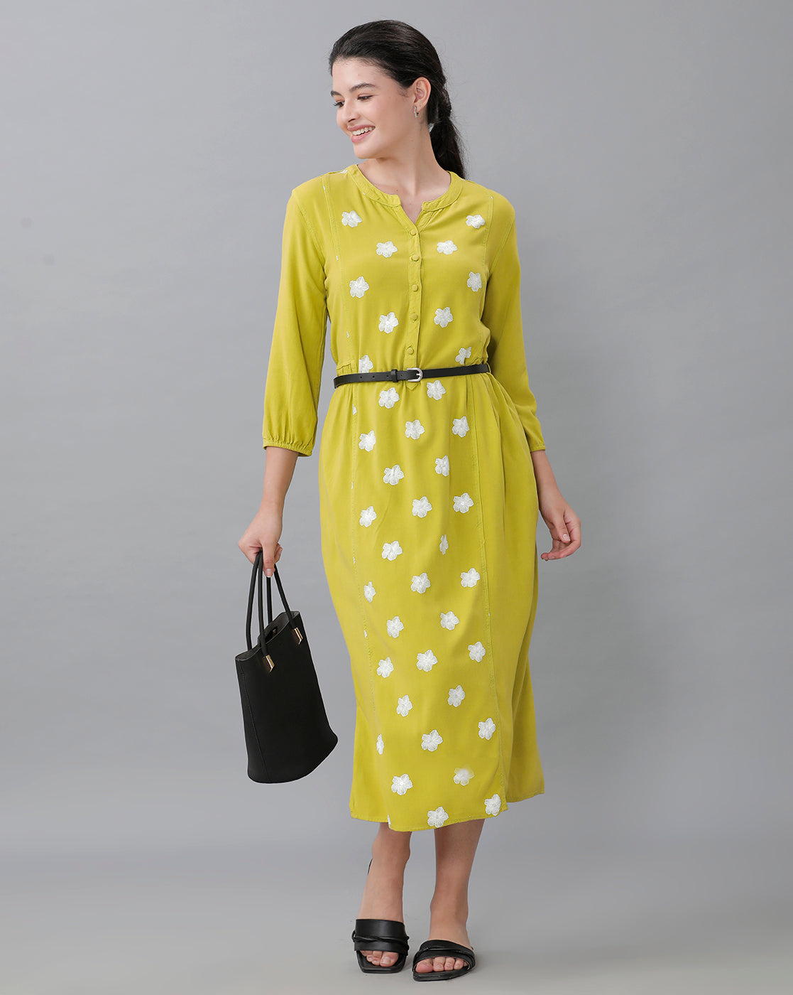 Identiti Women Solid Indo Western Printed Dress - Light Green.