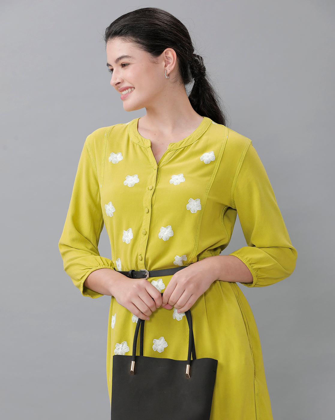 Identiti Women Solid Indo Western Printed Dress - Light Green.