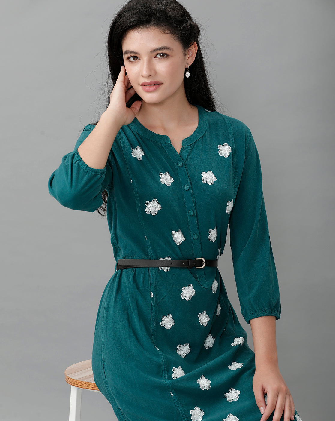 Identiti Women Solid Indo Western Printed Dress - Green.