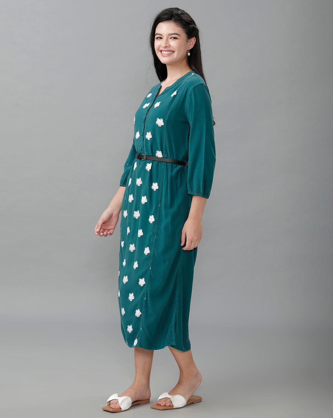 Identiti Women Solid Indo Western Printed Dress - Green.