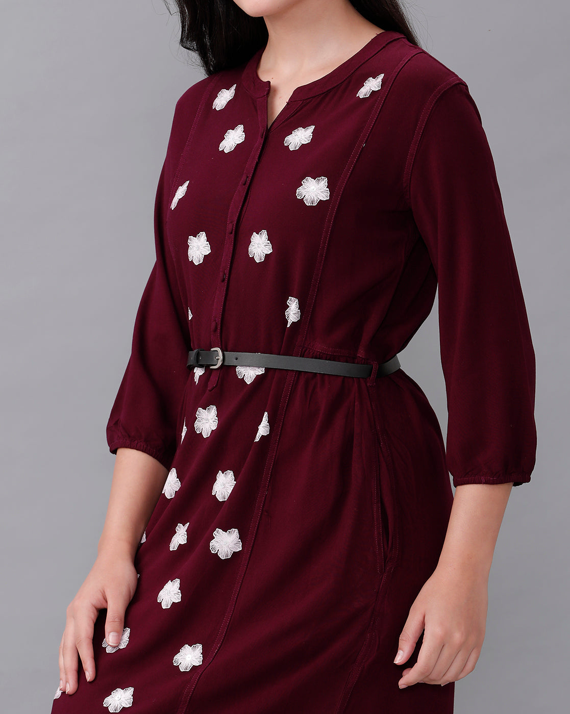 Identiti Women Solid Indo Western Printed Dress - Wine.