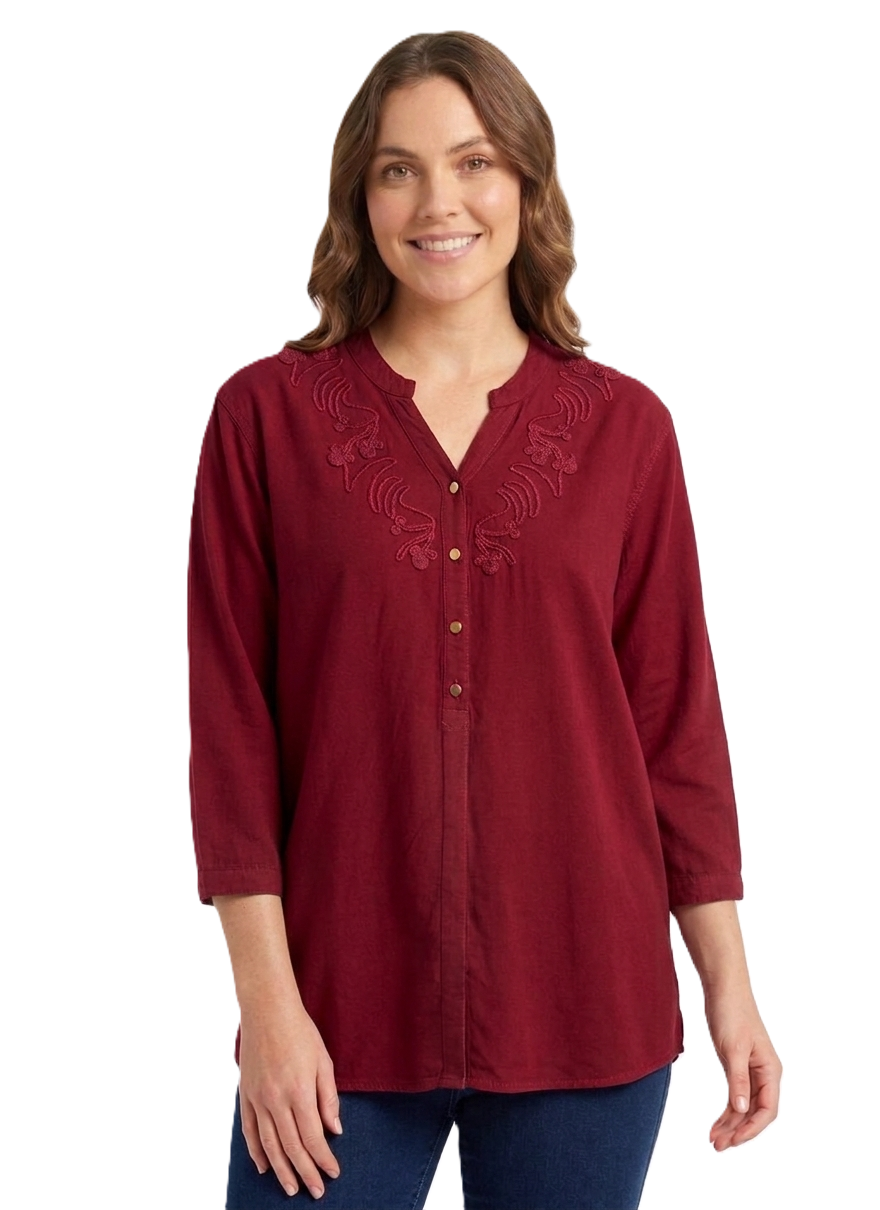 Identiti Women Solid Indo Western Embroidered Tunic - Rust.