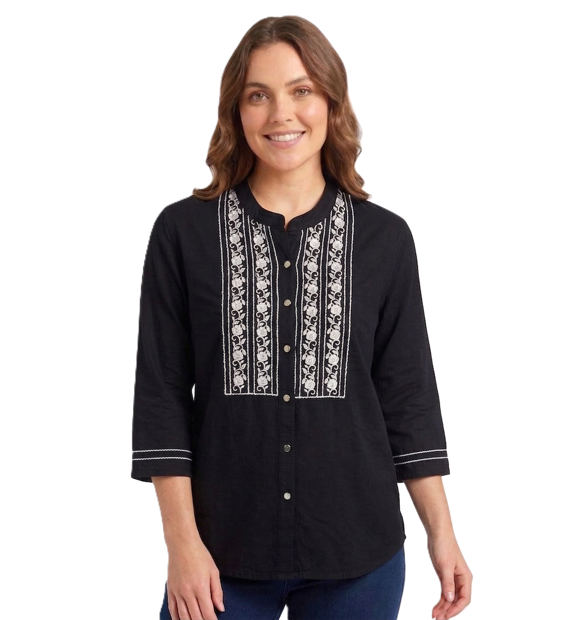 Identiti Women Solid Indo Western Embroidered Tunic - Black.