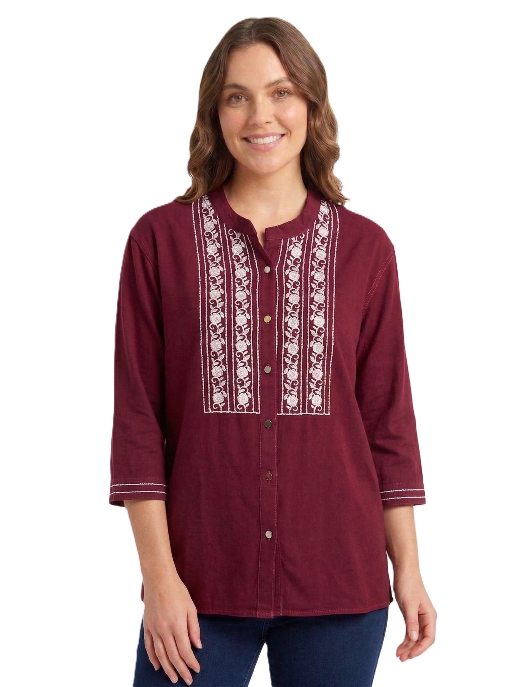 Identiti Women Solid Indo Western Embroidered Tunic - Brown.