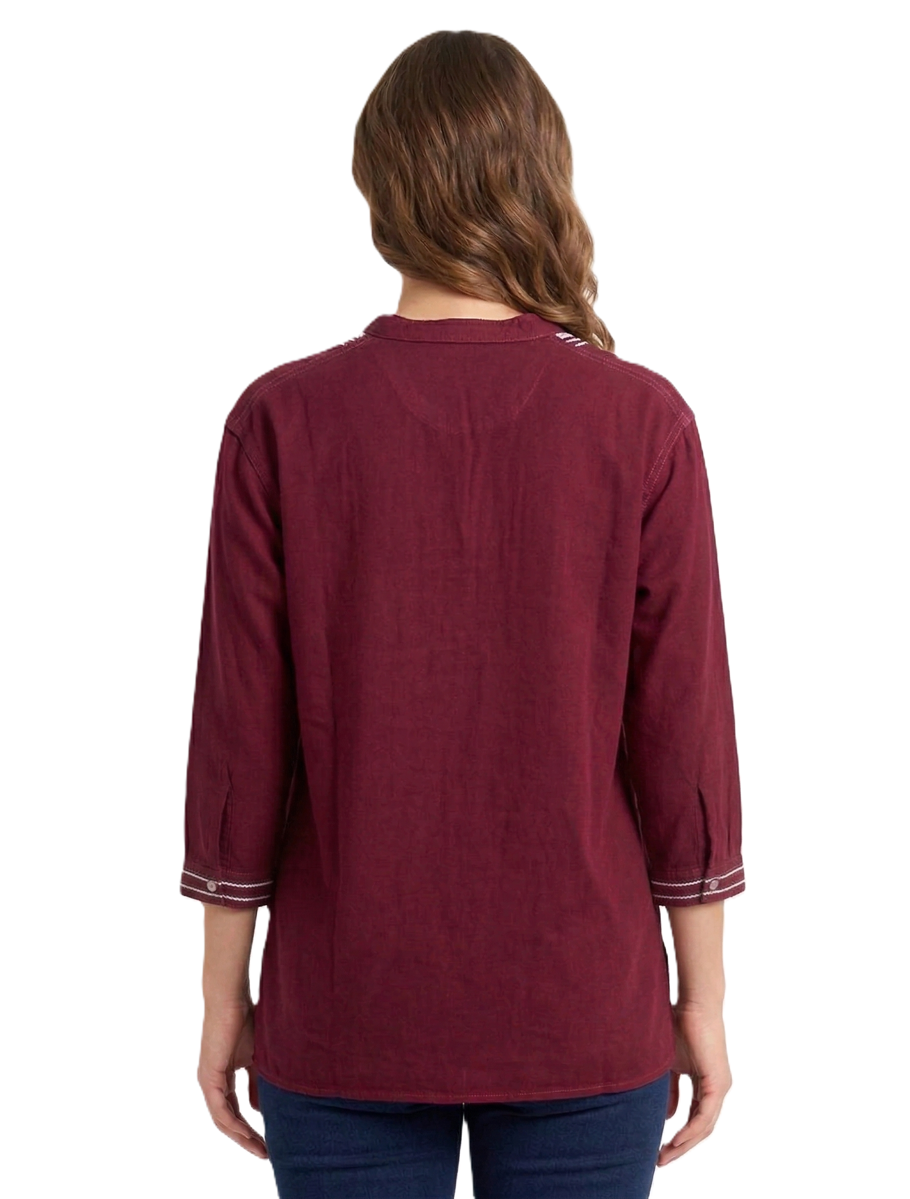 Identiti Women Solid Indo Western Embroidered Tunic - Brown.