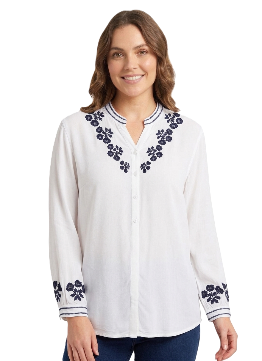 Identiti Women Solid Indo Western Embroidered Tunic - White.