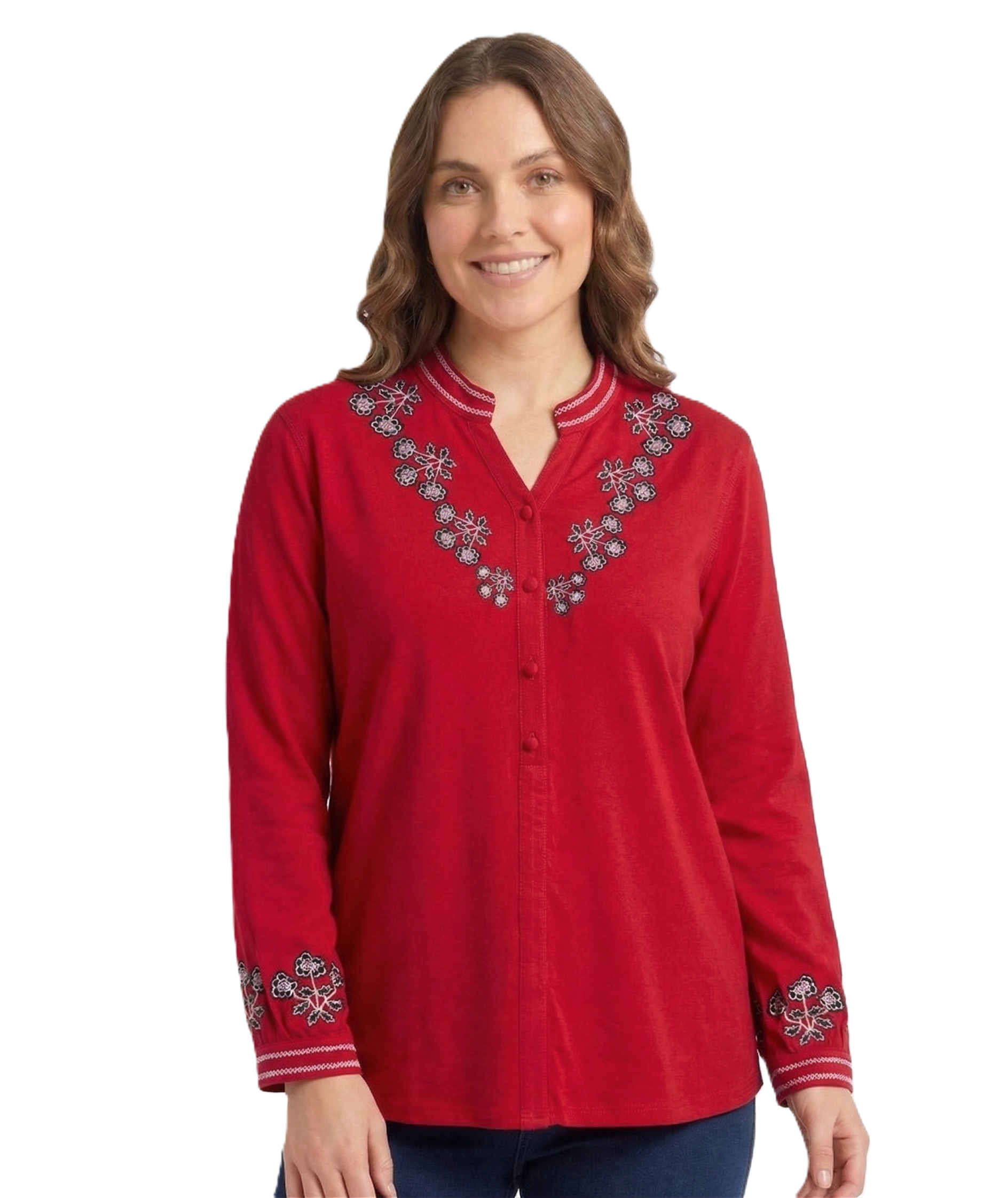 Identiti Women Solid Indo Western Embroidered Tunic - Red.