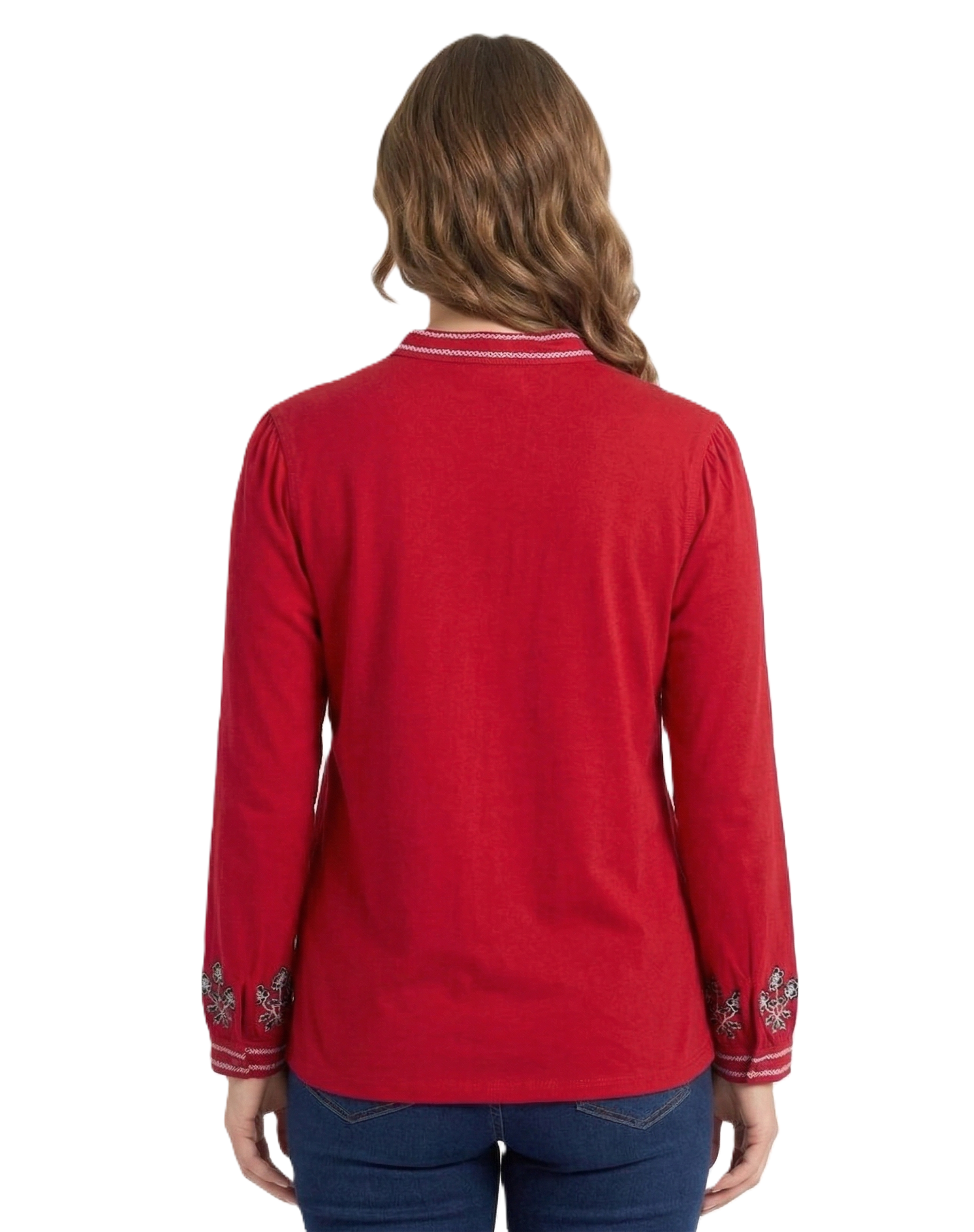 Identiti Women Solid Indo Western Embroidered Tunic - Red.