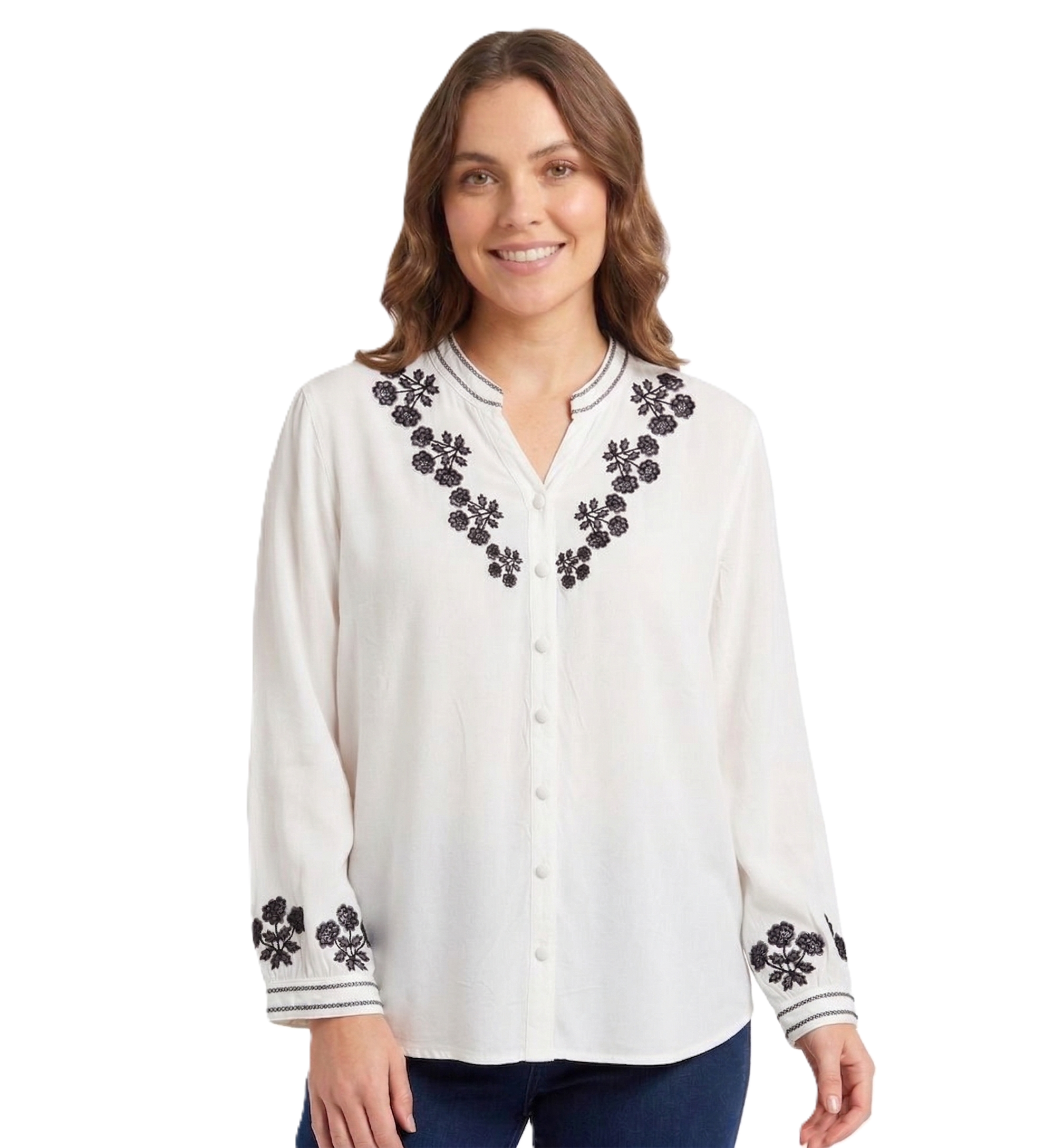 Identiti Women Solid Indo Western Embroidered Tunic - Offwhite.
