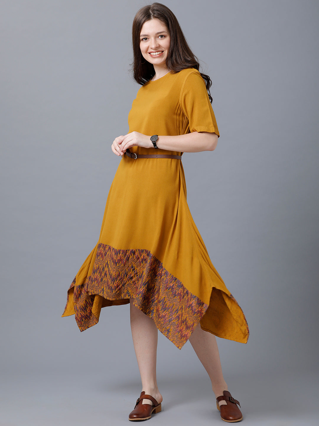 Identiti Women Solid Indo Western Printed Dress In Viscose