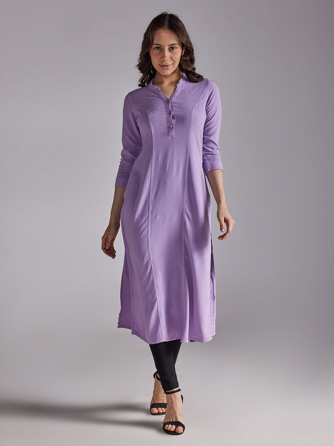Identiti Women Solid Indo Western Tunic - Lilac.