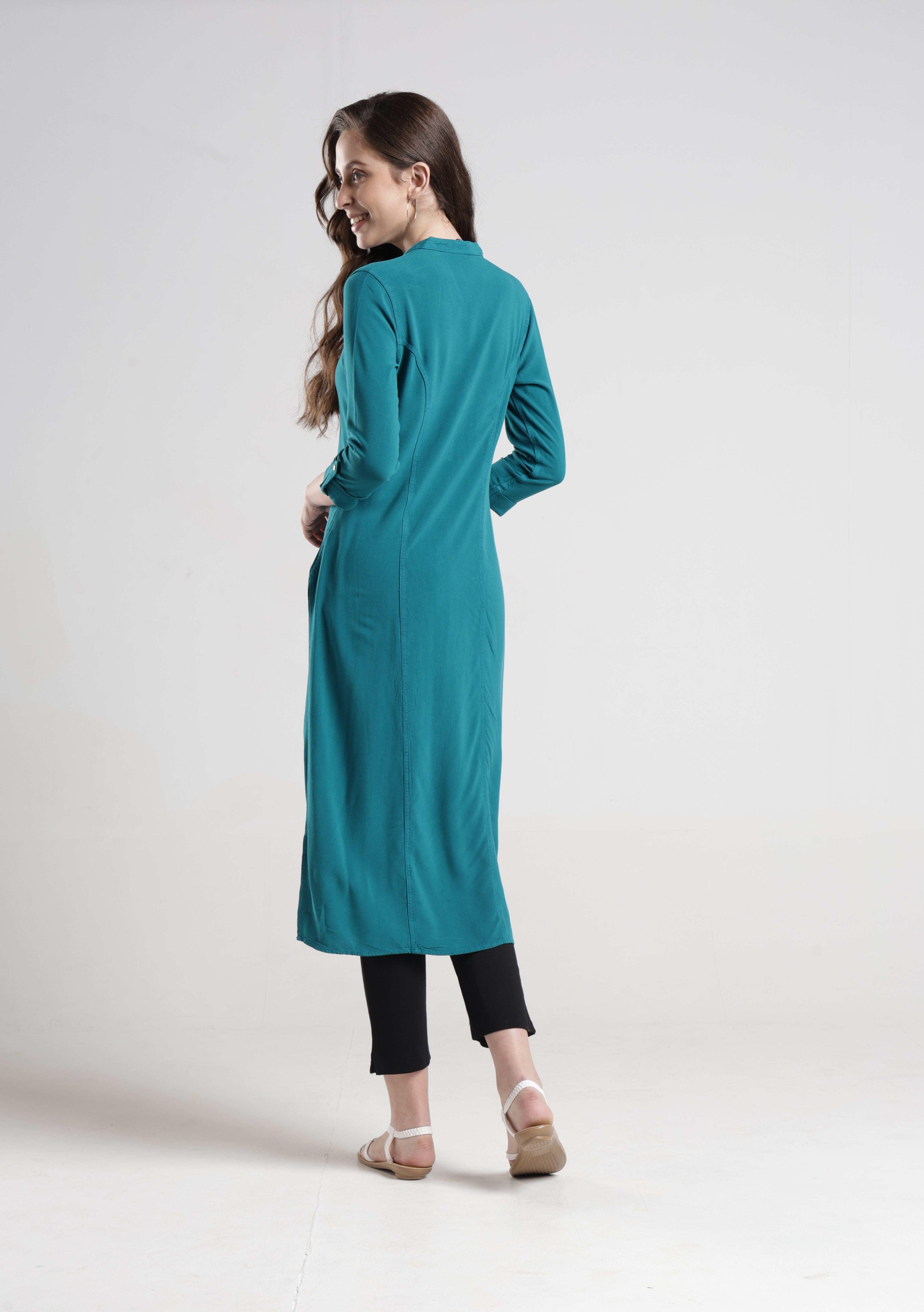 Identiti Women Indo Western Solid Tunic - Teal green