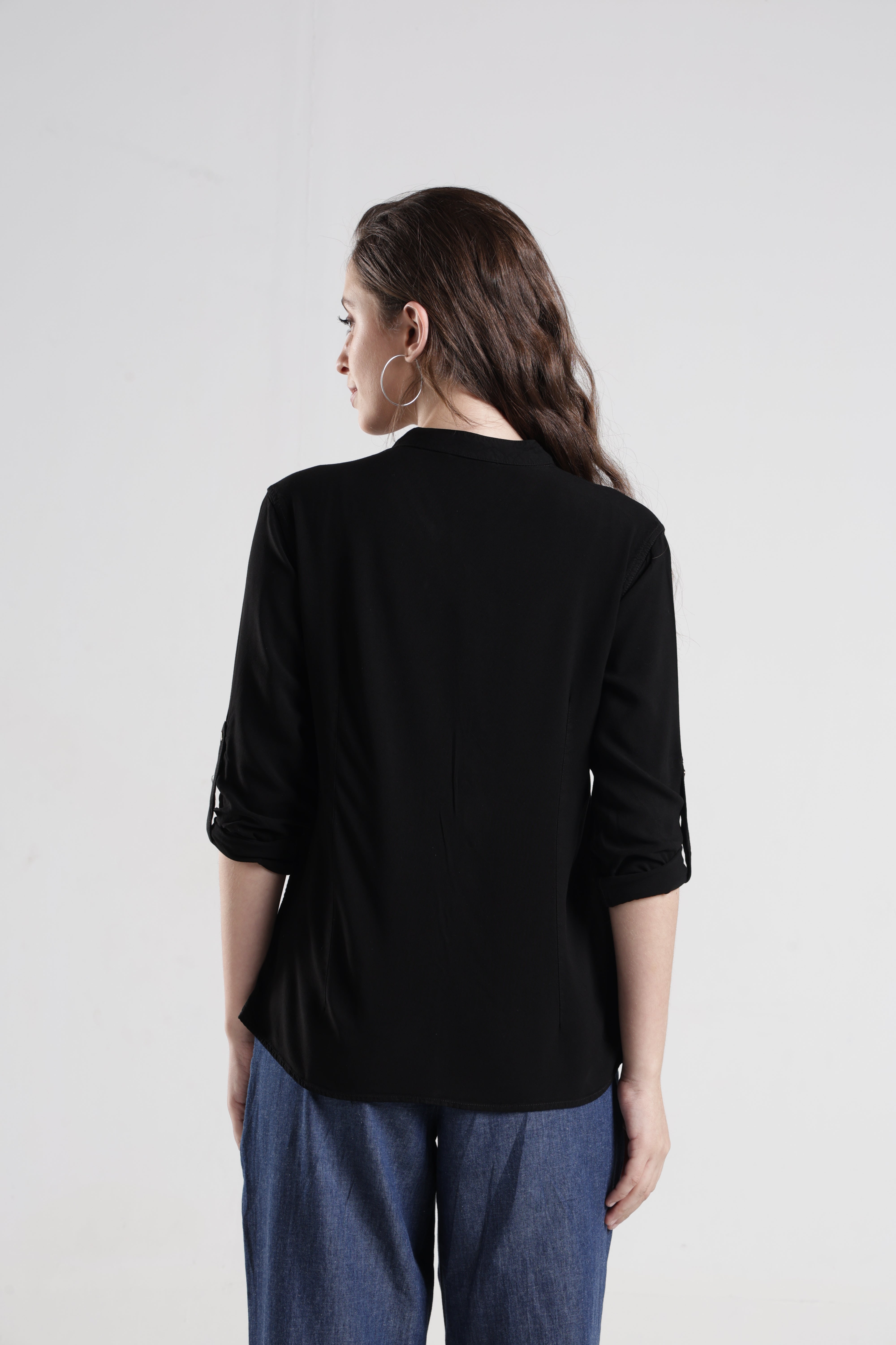 Identiti Women Indo Western Solid Shirt - Black