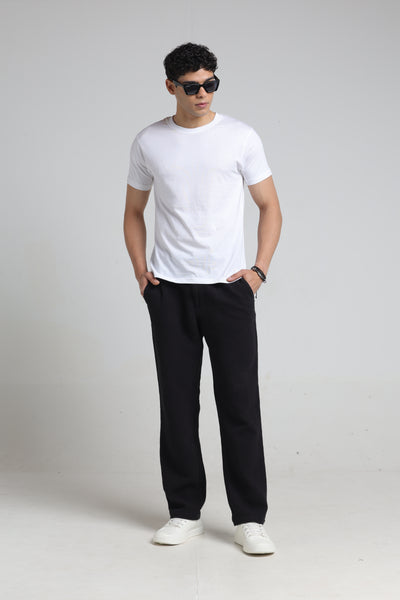 IDENTITI Men Relaxed Fit Non Denim Solid Trouser In Black.