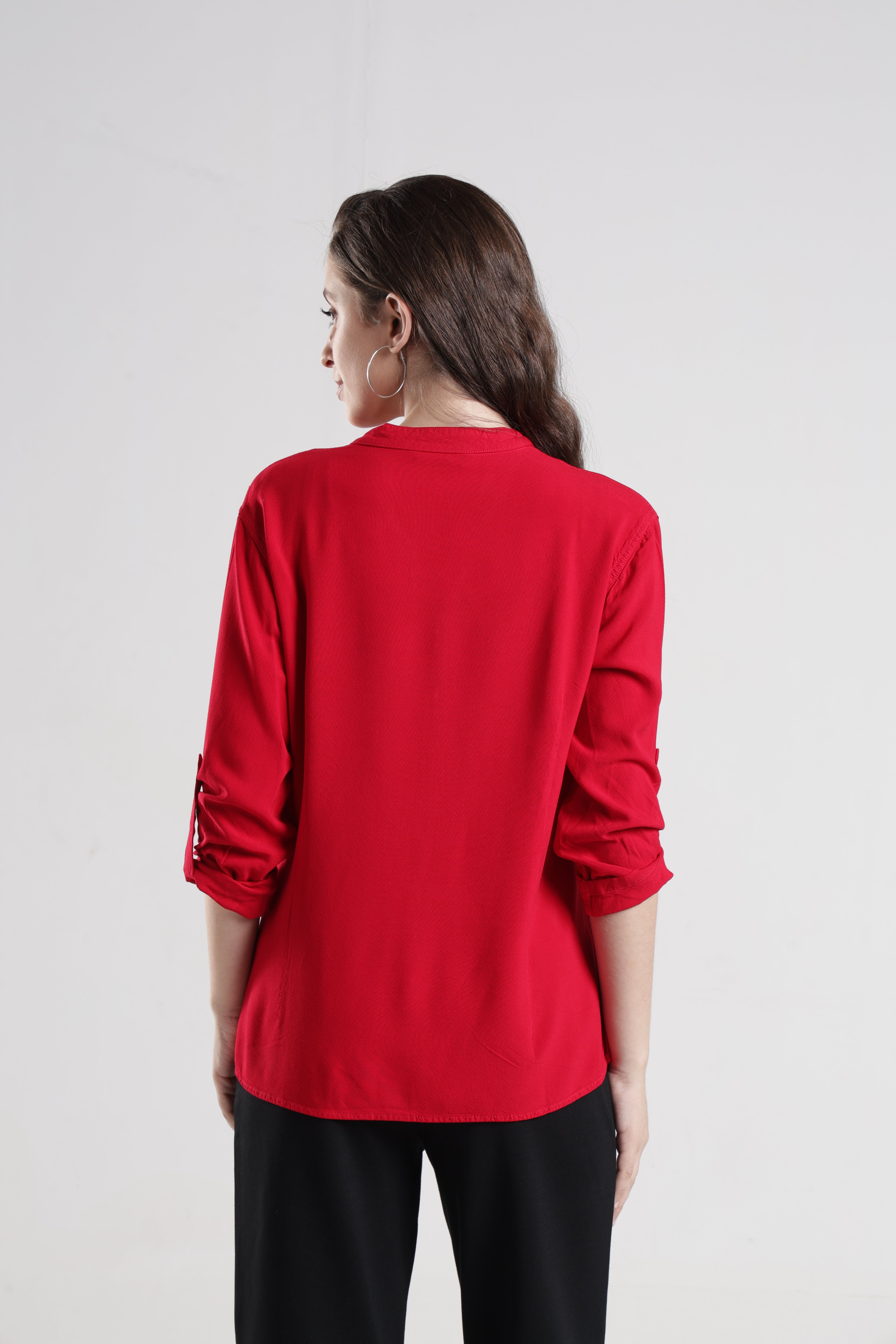 Identiti Women Indo Western Solid Shirt - Red