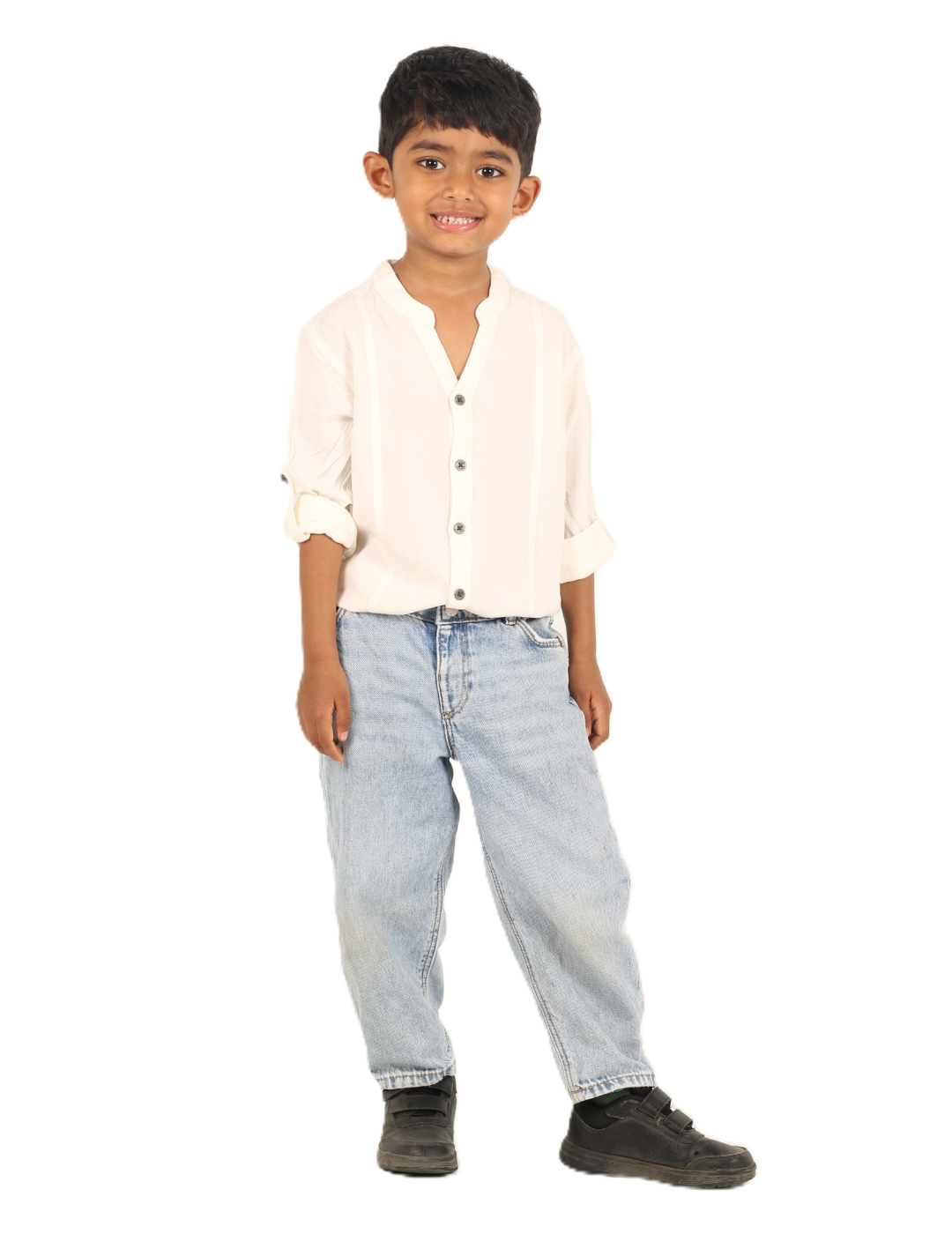 IDENTITI Boys Slim Fit Mandarin Collar Viscose Solid Shirt In White.