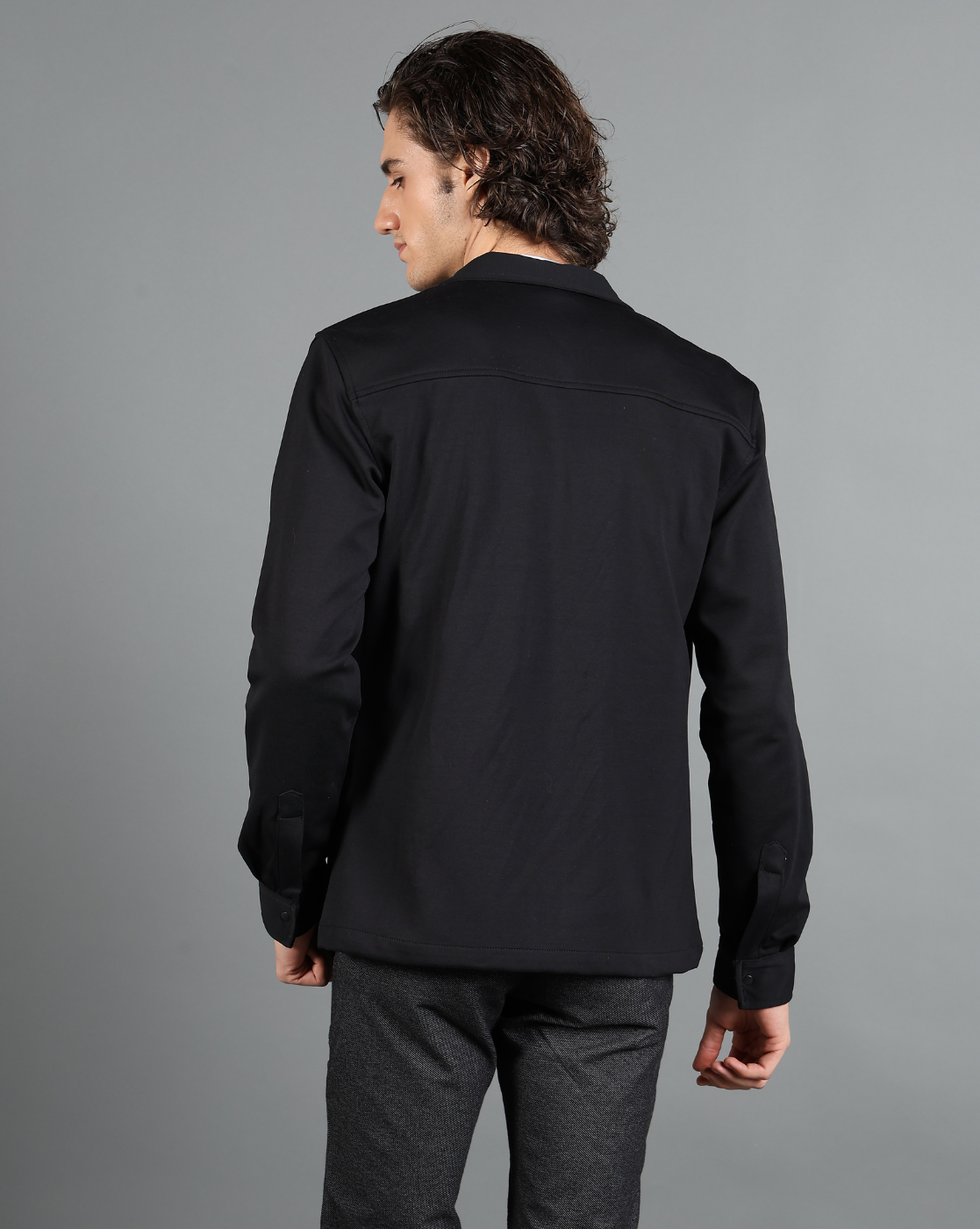 IDENTITI Men Slim Fit Regular Collar Solid knit Jacket In Black.