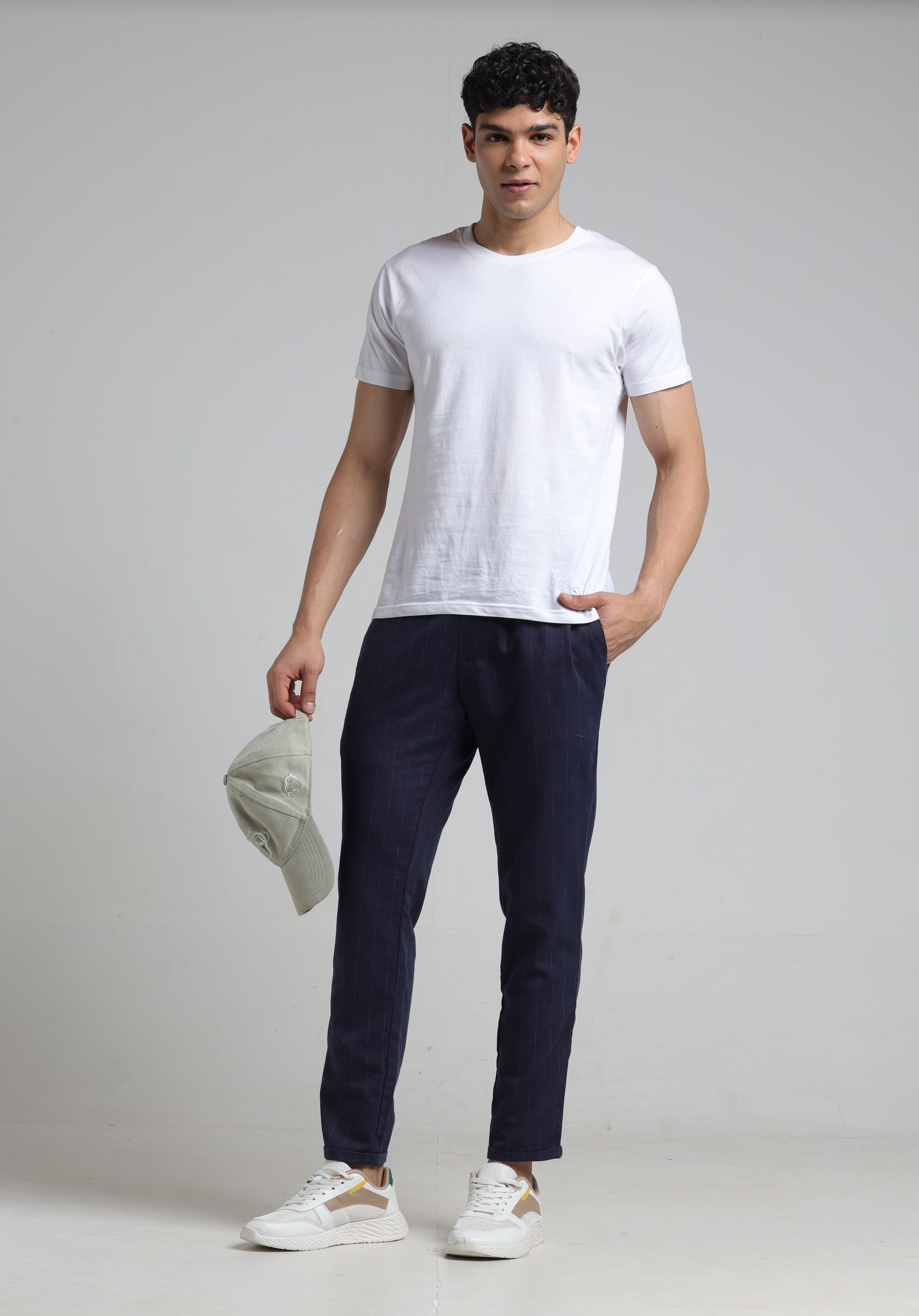 Men Fashion Jog Trousers In Stripes - Navy