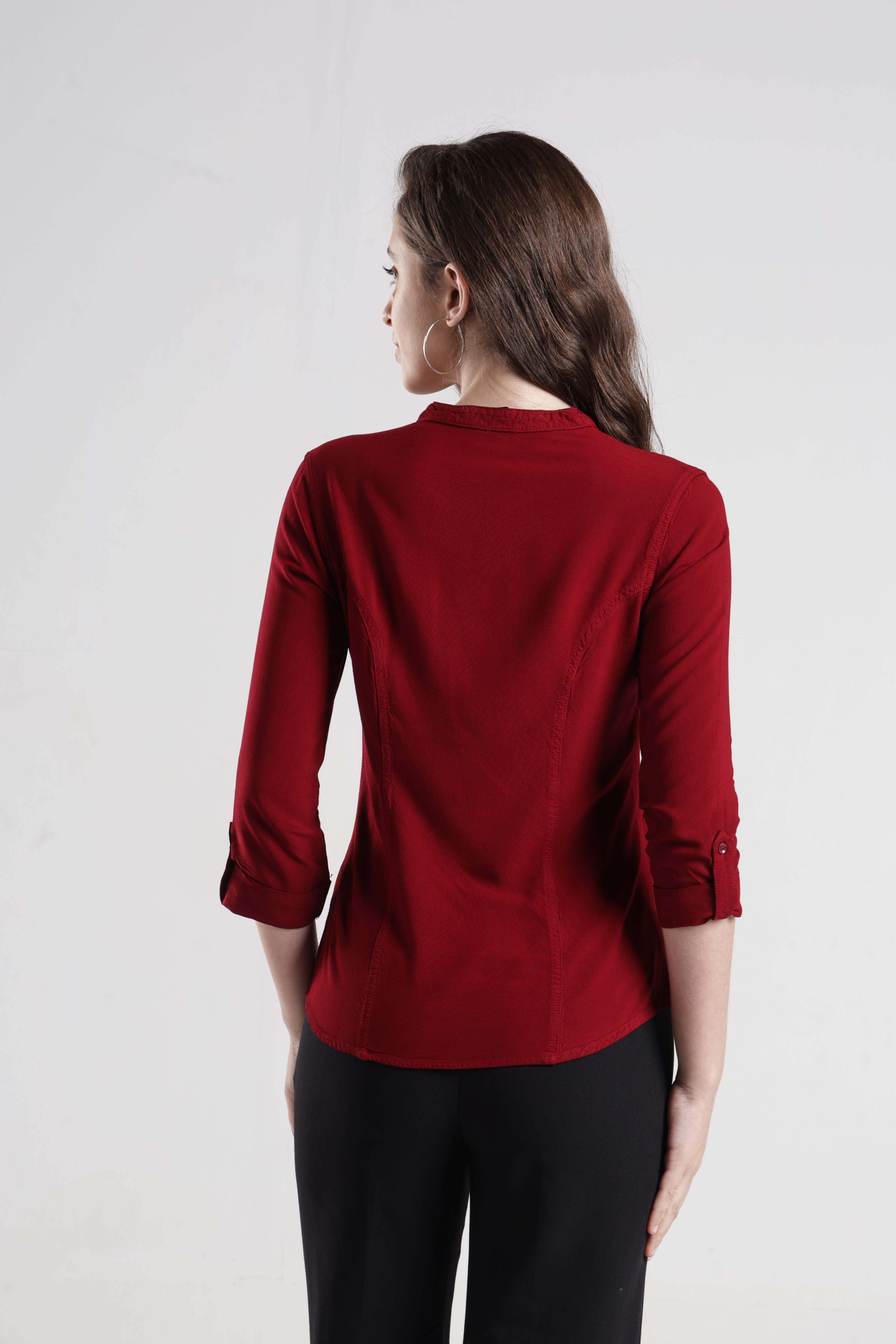 Identiti Women Indo Western Solid Shirt - Maroon