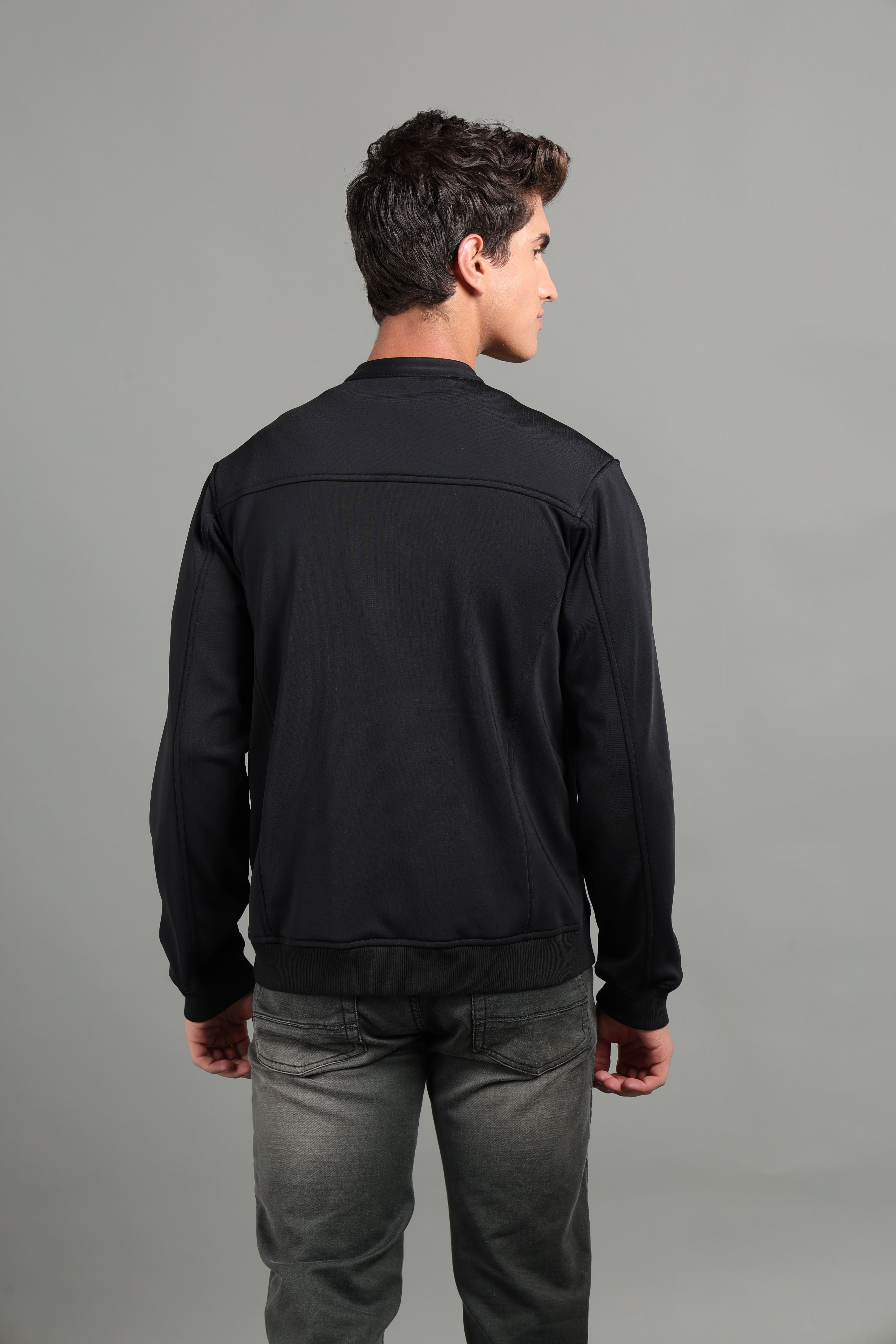 IDENTITI Men Slim Fit Mandarin Collar Solid Jacket In Black.