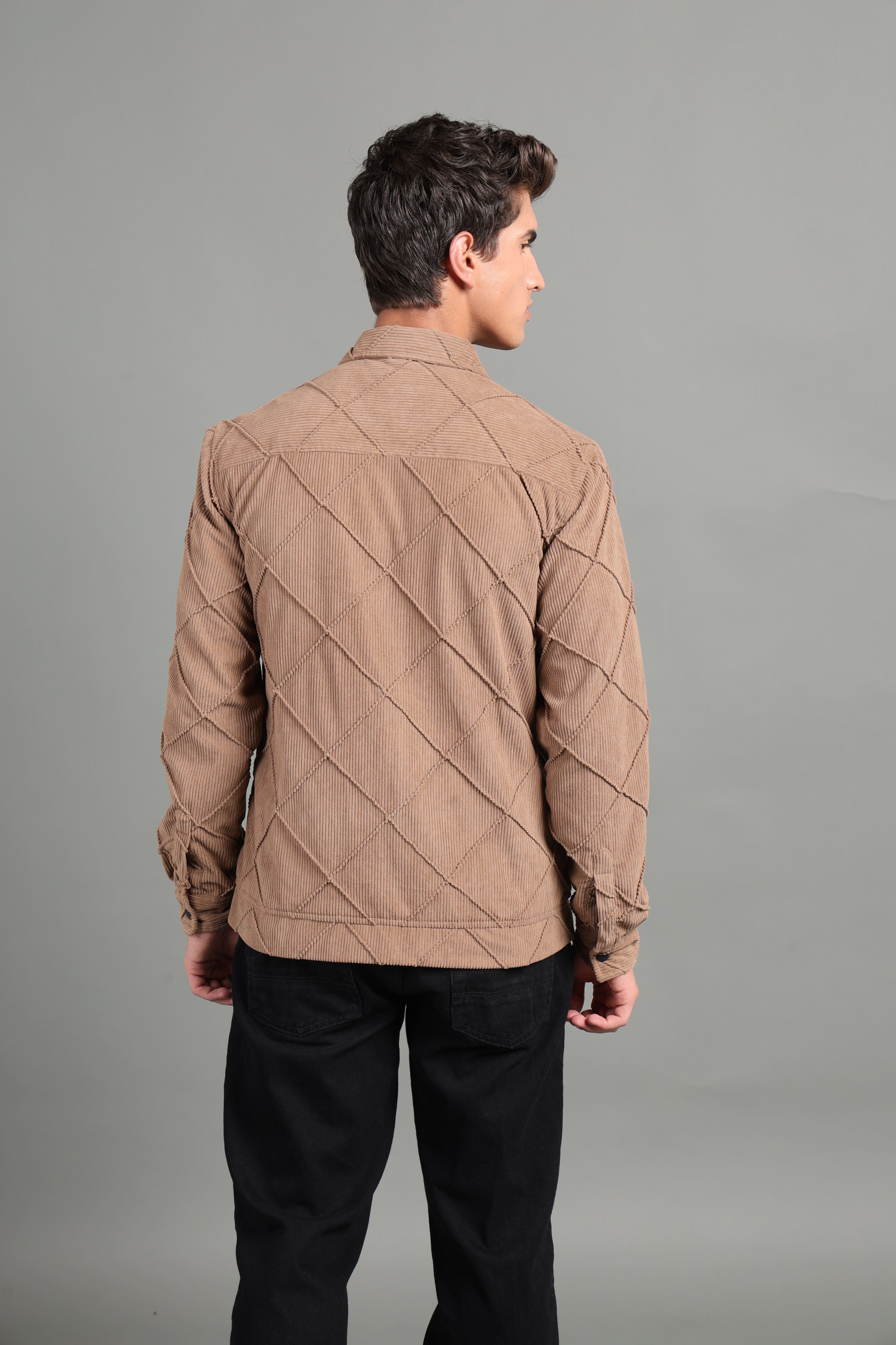 IDENTITI Men Slim Fit Regular Collar Solid Jacket In Khaki.