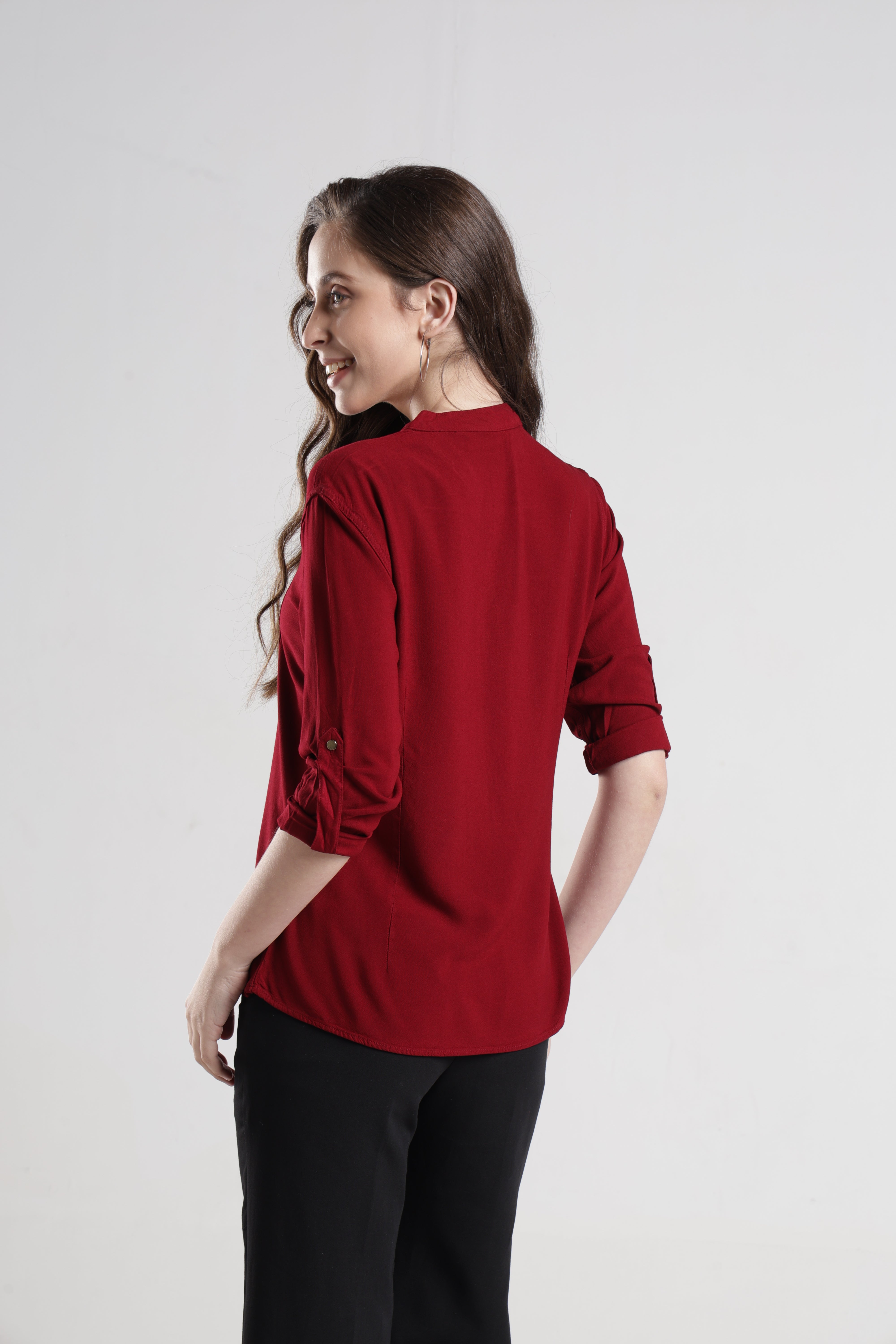 Identiti Women Indo Western Solid Shirt - Maroon