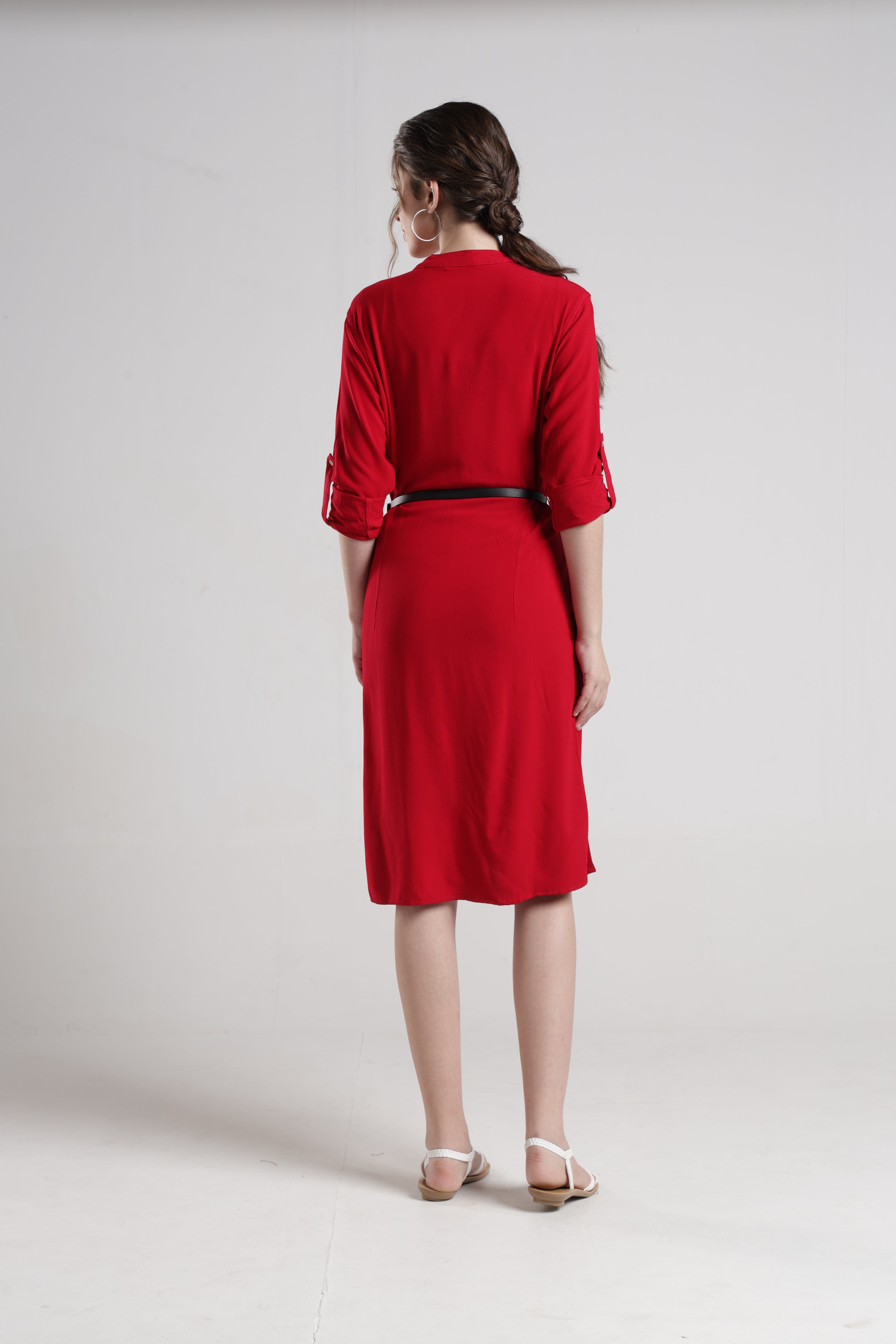 Identiti Women Indo Western Solid Dress - Red