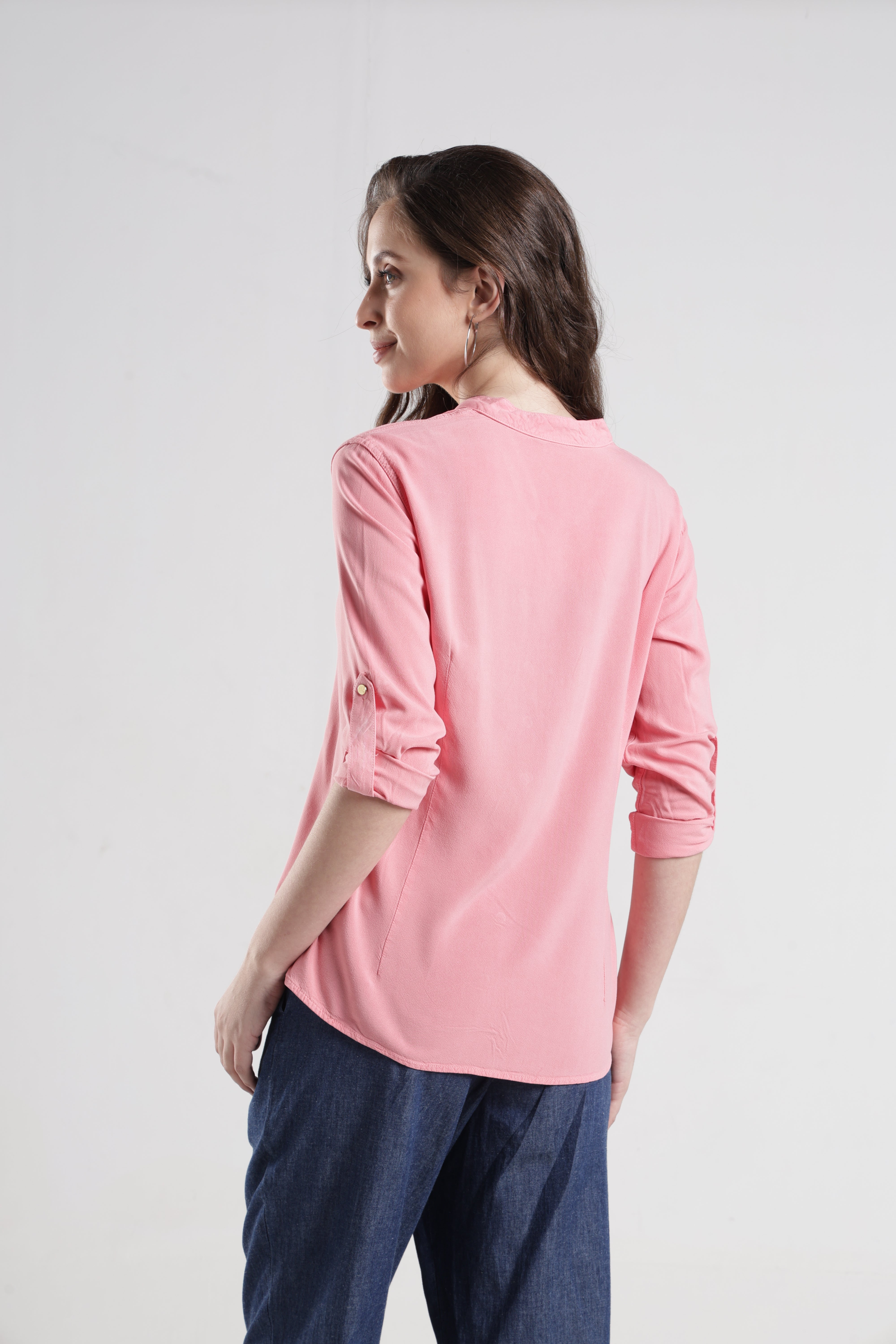 Identiti Women Indo Western Solid Shirt - Dust rose