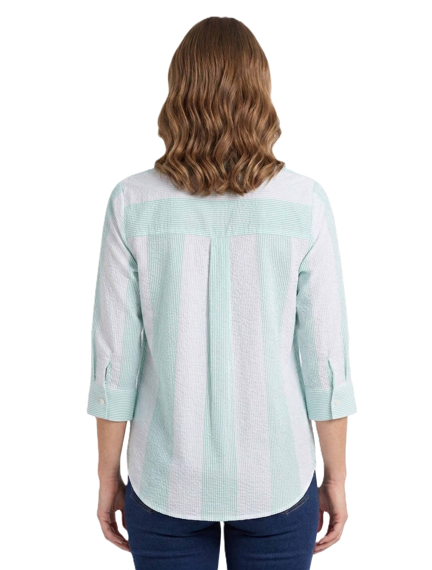 Identiti Women Striped Casual Shirt - Pista green.