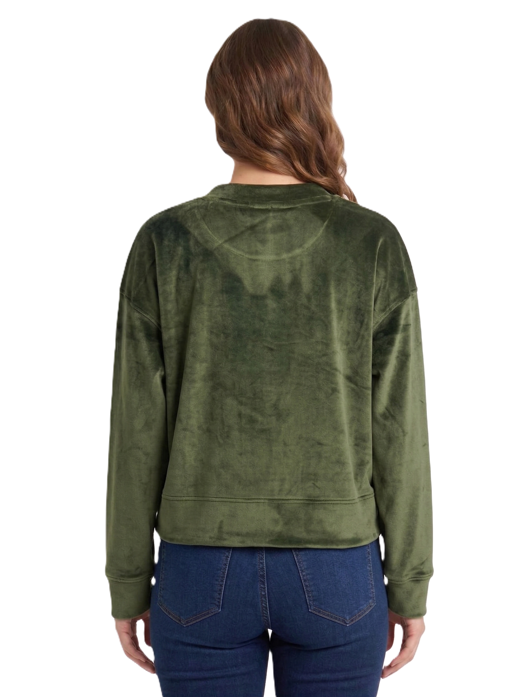 Identiti Women Solid Casual Embroidered Sweatshirt - Olive green.