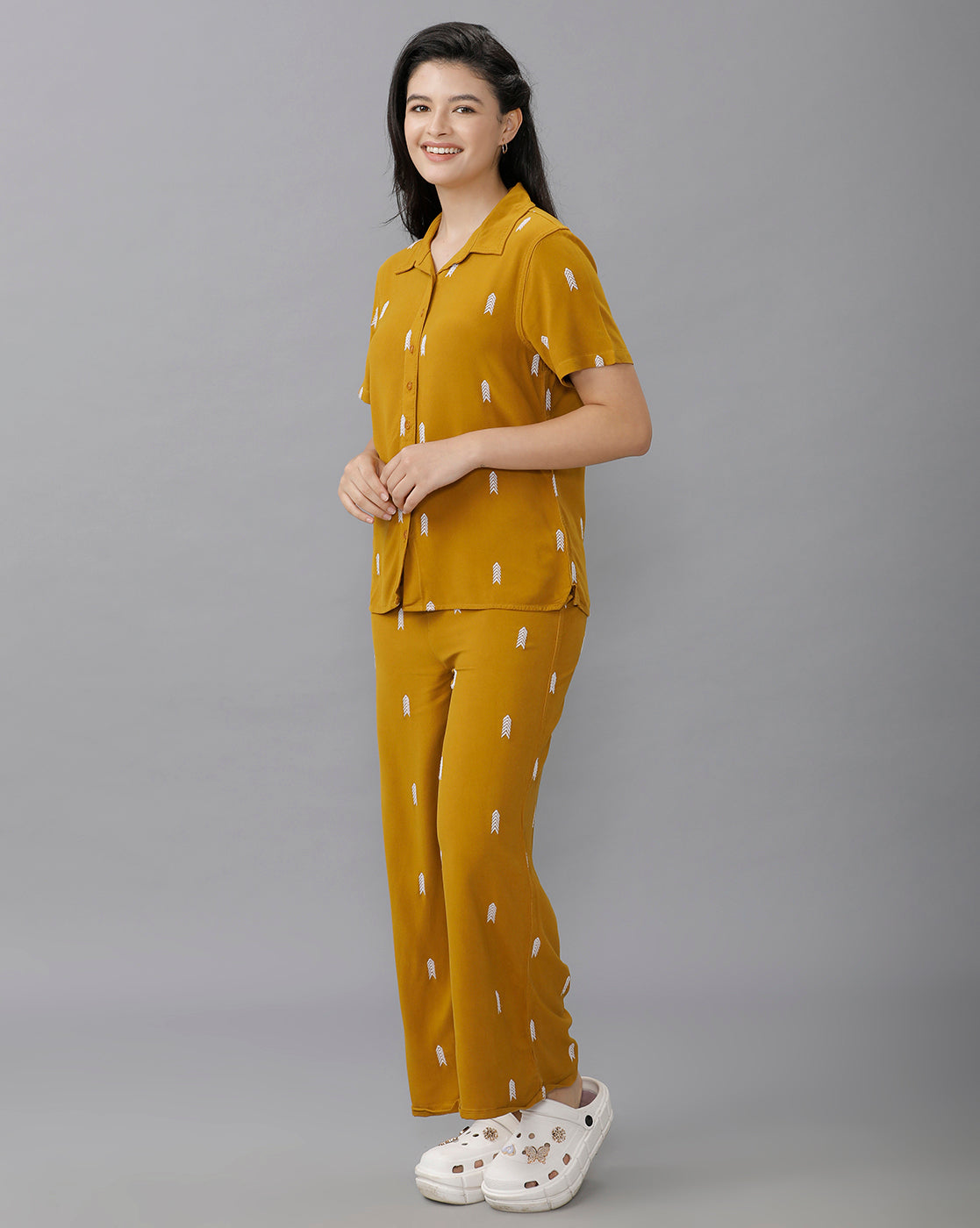 Identiti Women Solid Indo Western Ikat Embroidered Co-ord Set - Mustard