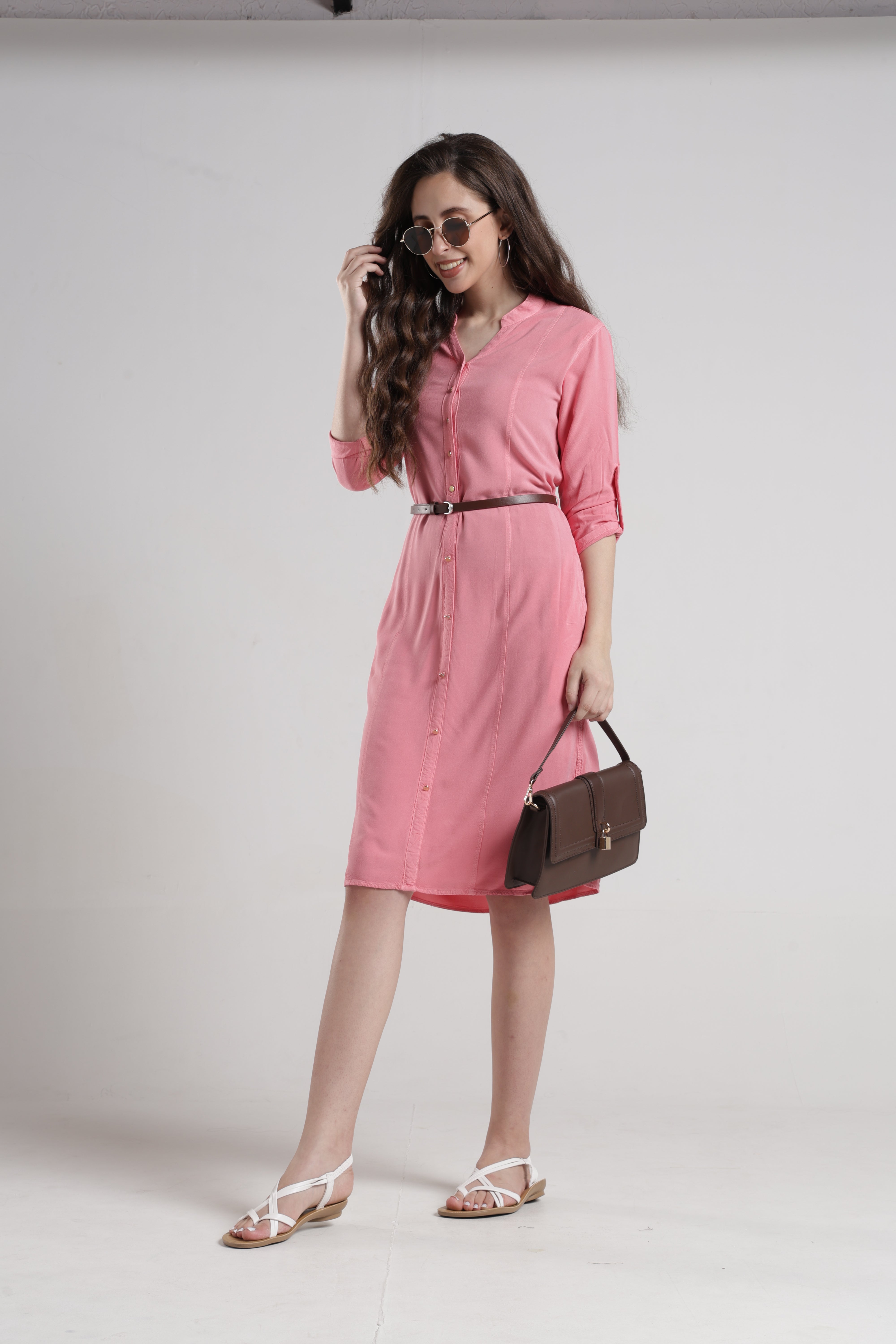 Identiti Women Indo Western Solid Dress - Dust rose