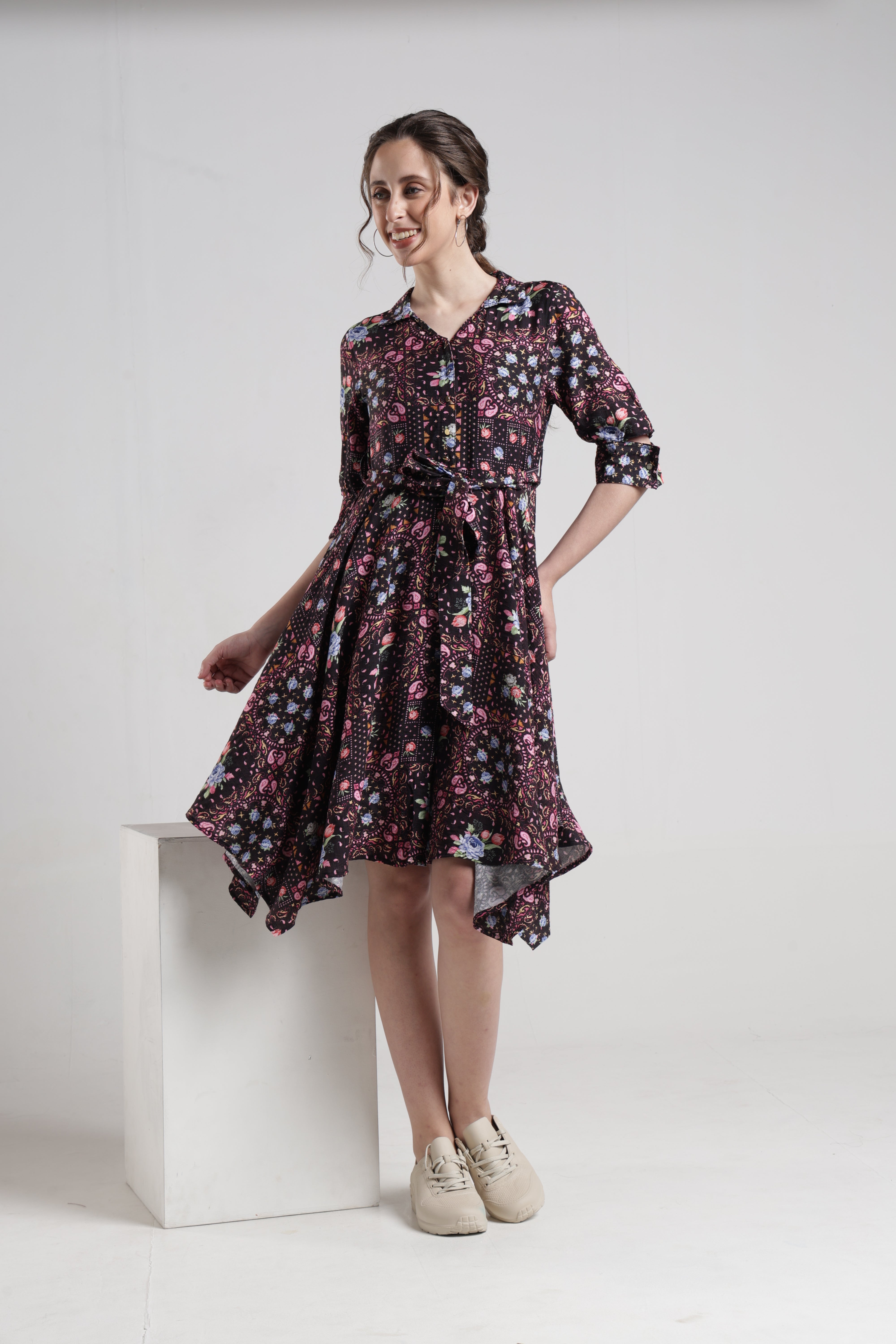 Identiti Women Casual Printed Dress - Black